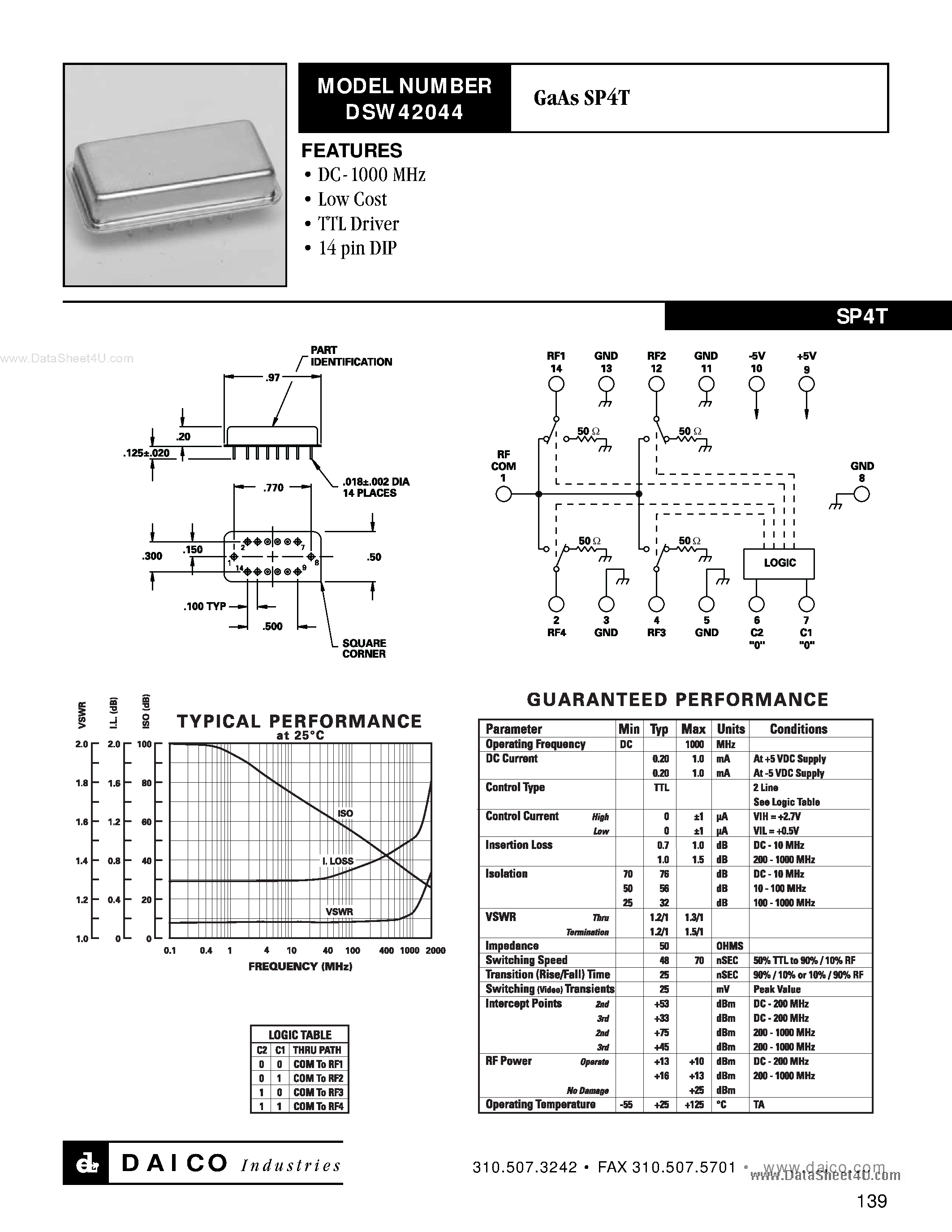Даташит на микросхему DSW42044 страница 1 Даташит DSW42044 - Switch SPT страница 1