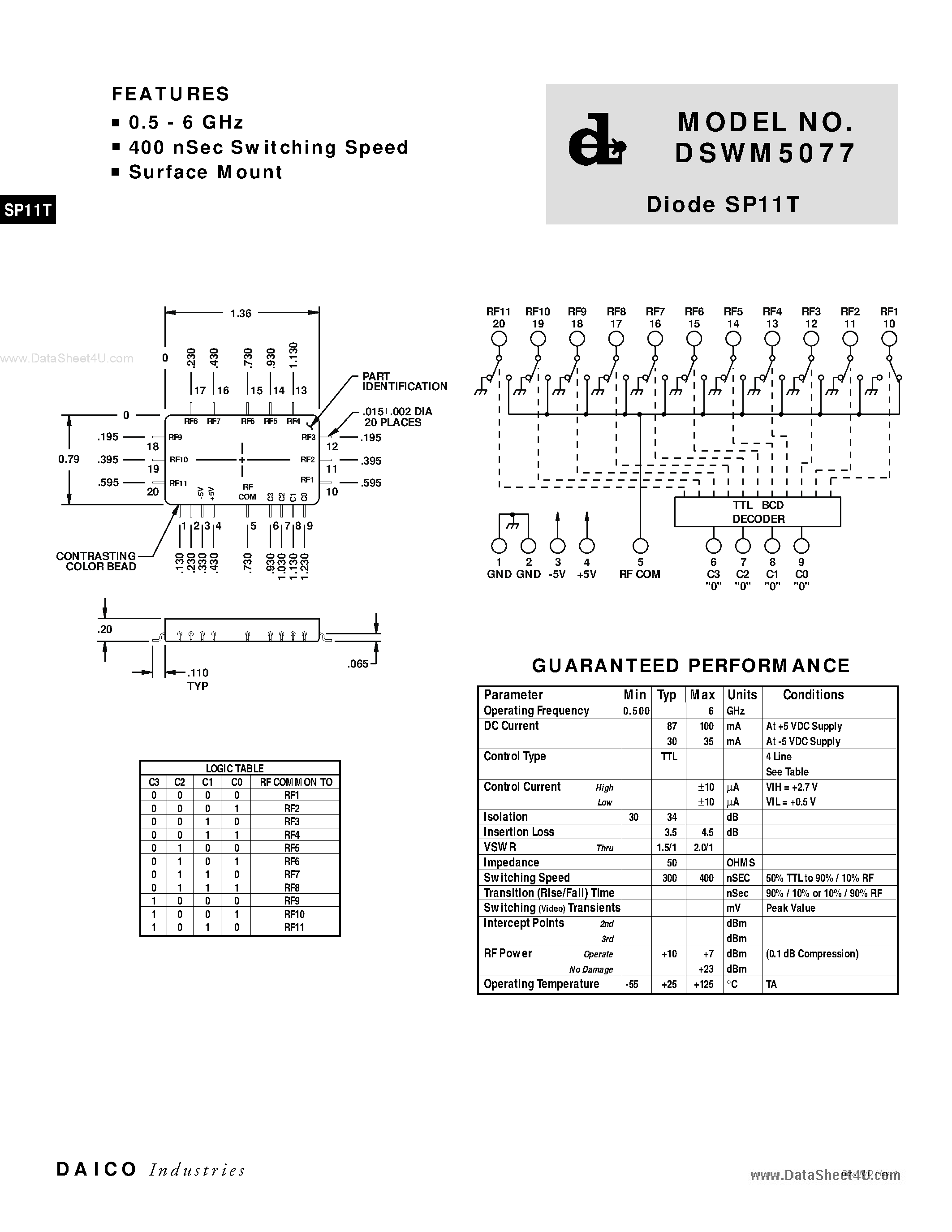Даташит на микросхему DSWM5077 страница 1 Даташит DSWM5077 - Switch SPT страница 1