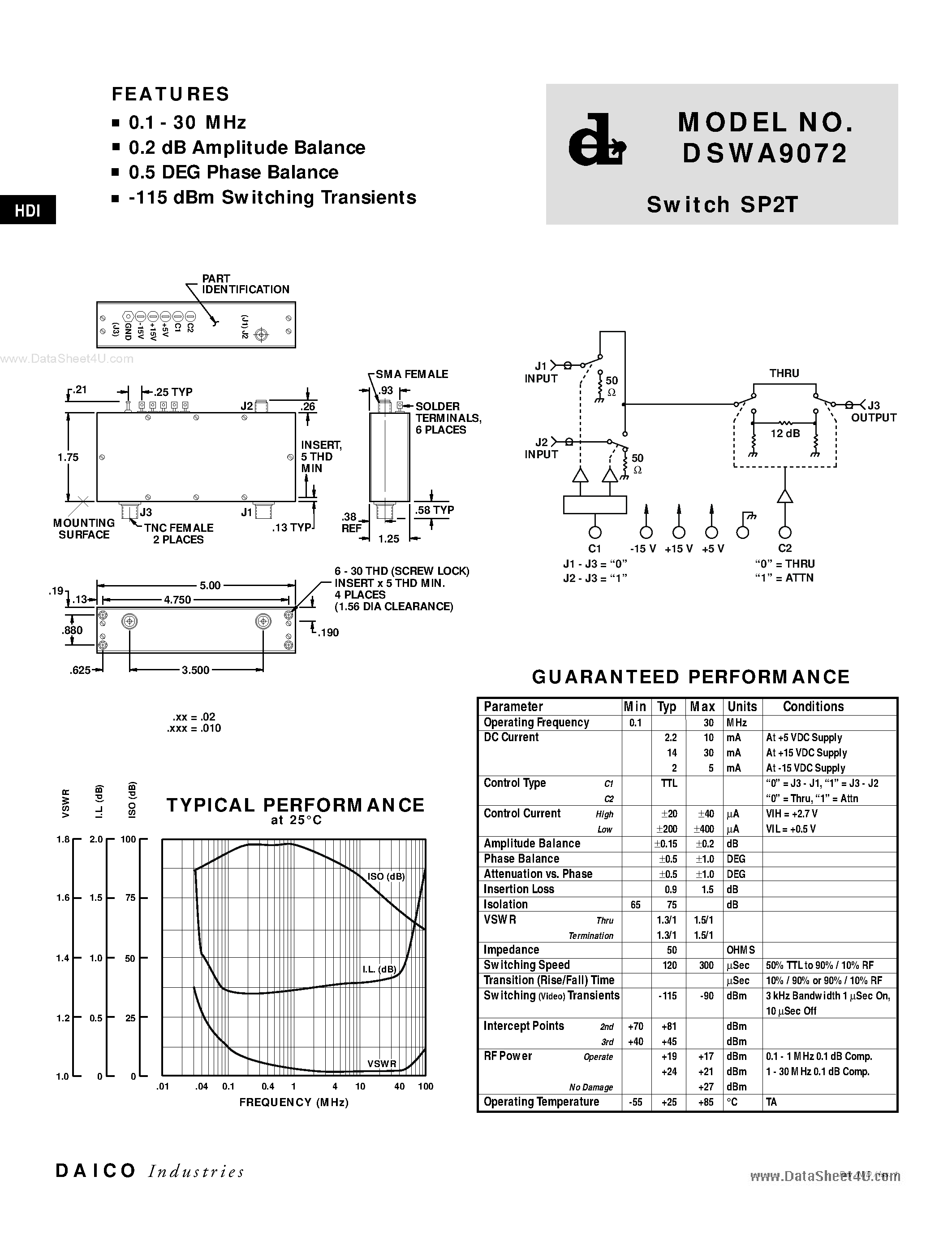 Даташит на микросхему DSWA9072 страница 1 Даташит DSWA9072 - Switch SPT страница 1
