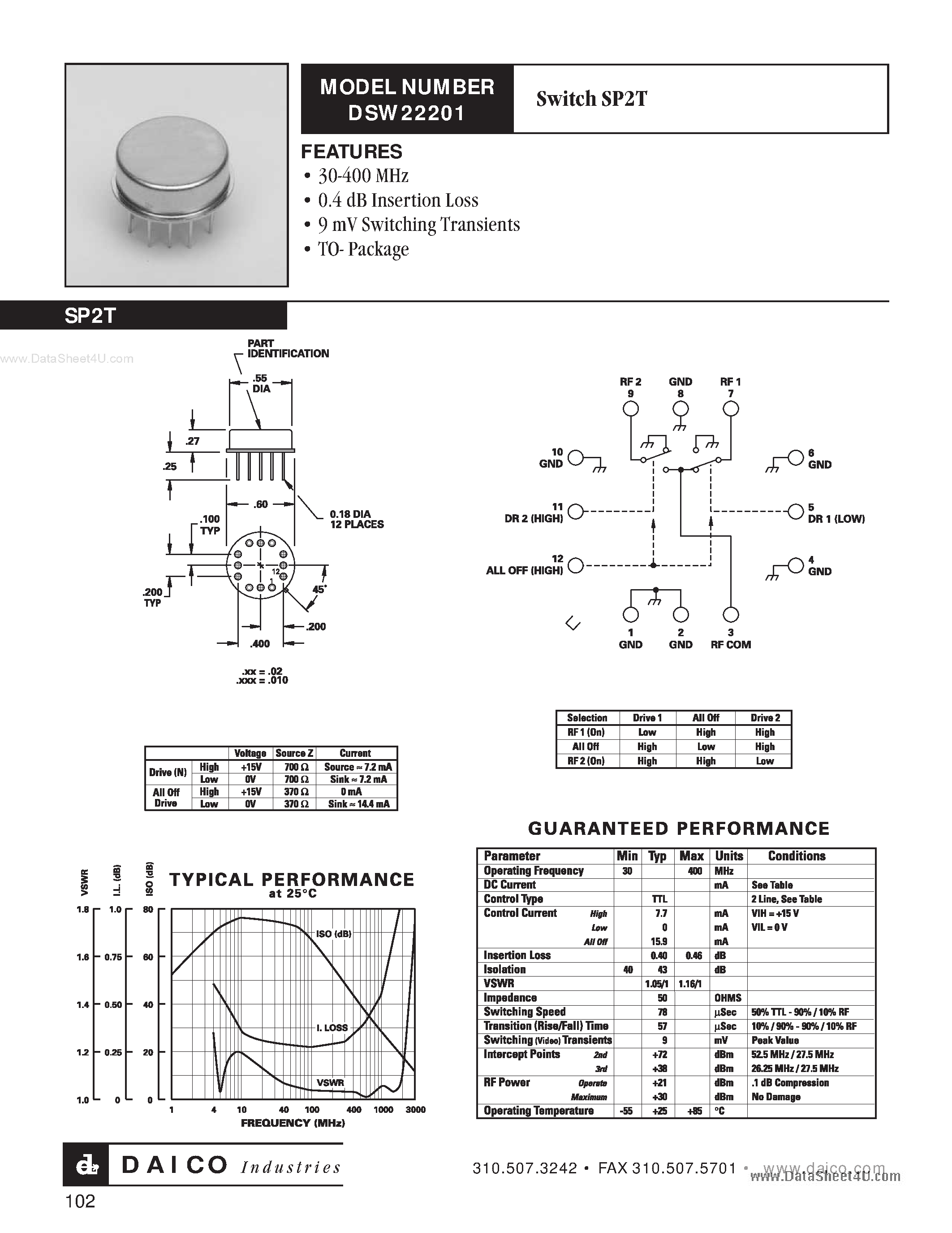 Даташит DSW22201 - Switch SPT страница 1