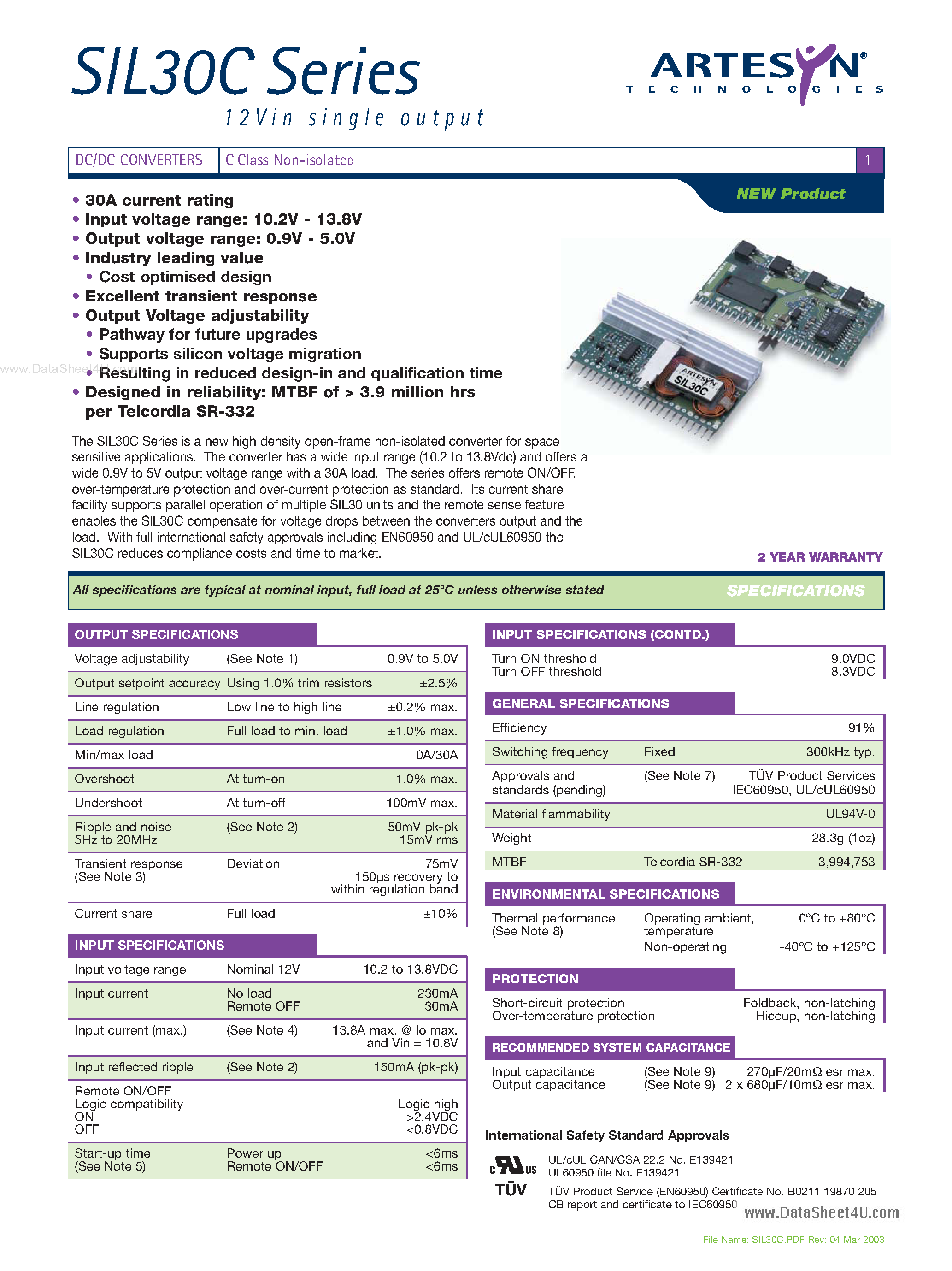 Datasheet SIL30C - DC/DC CONVERTERS C Class Non-isolated page 1