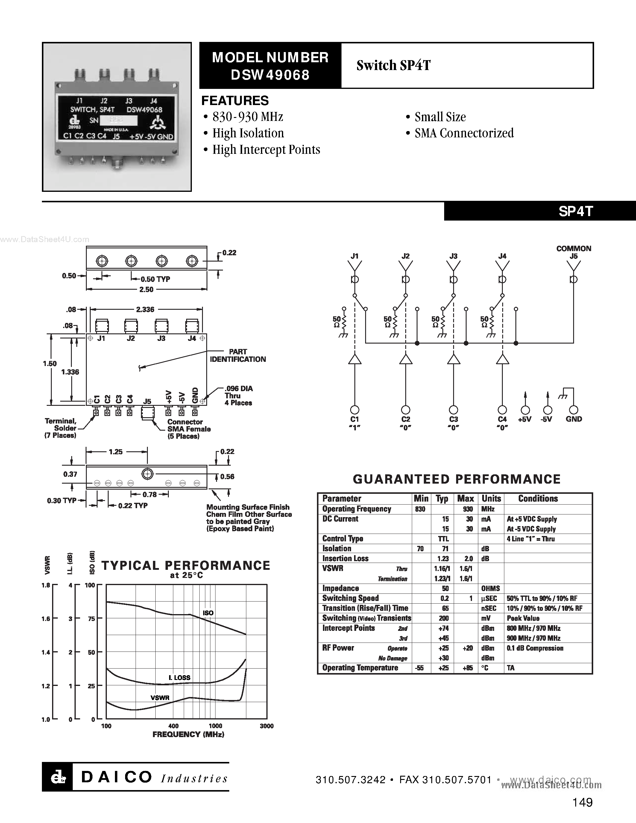 Даташит на микросхему DSW49068 страница 1 Даташит DSW49068 - Switch SPT страница 1