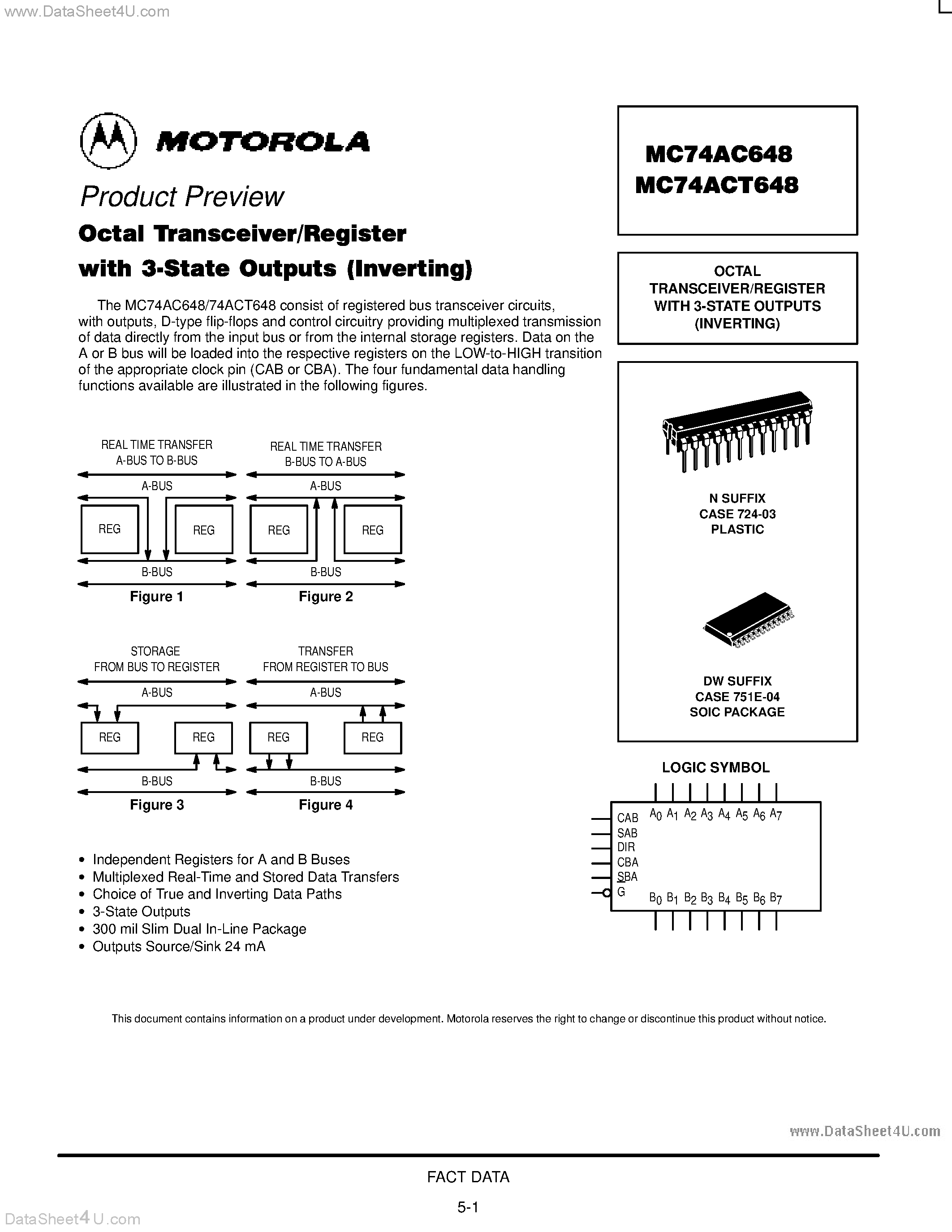 Даташит MC74AC648 - OCTAL TRANSCEIVER/REGISTER WITH 3-STATE OUTPUTS (INVERTING) страница 1
