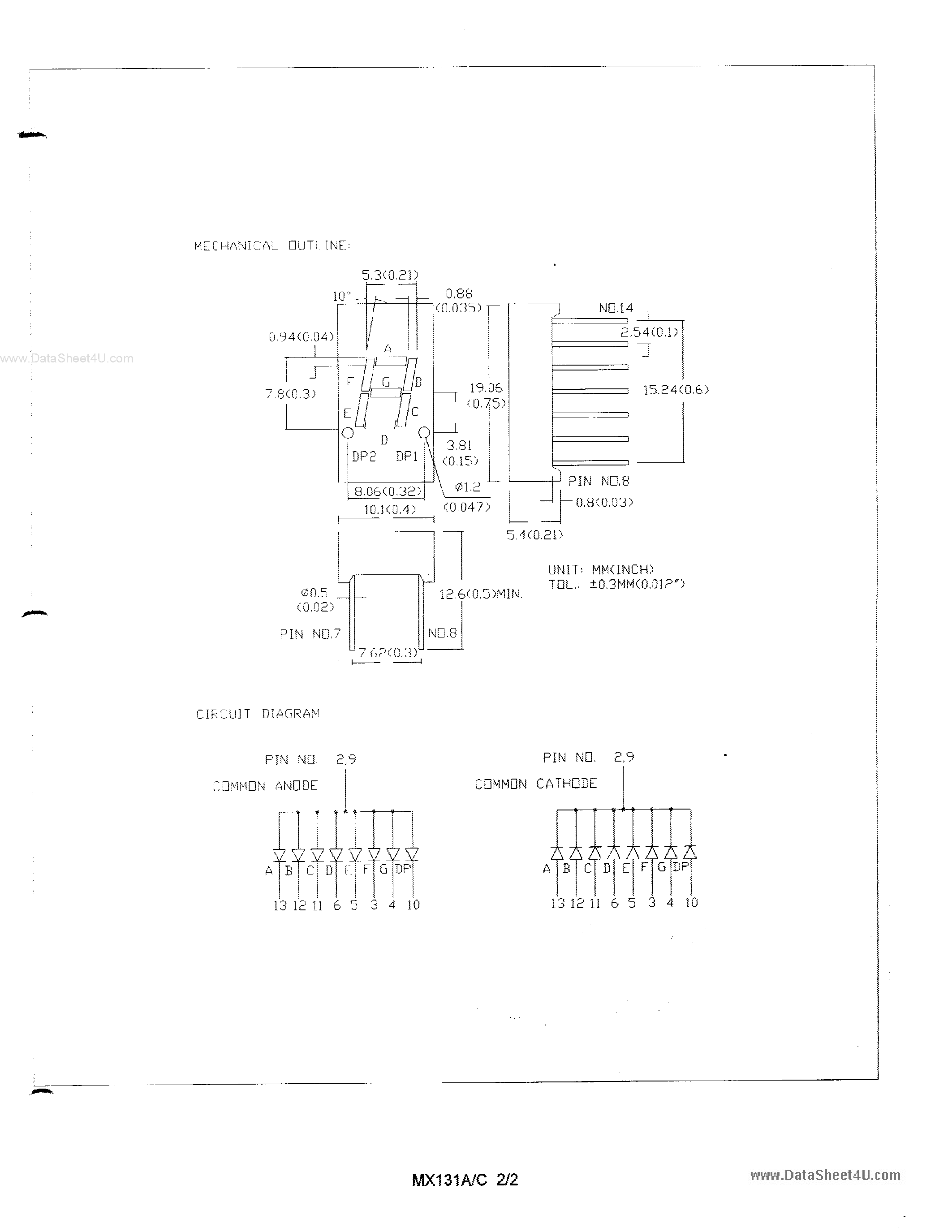 Datasheet MO131A - 0.3 SINGLE DIGIT NUMERIC DISPLAYS page 2
