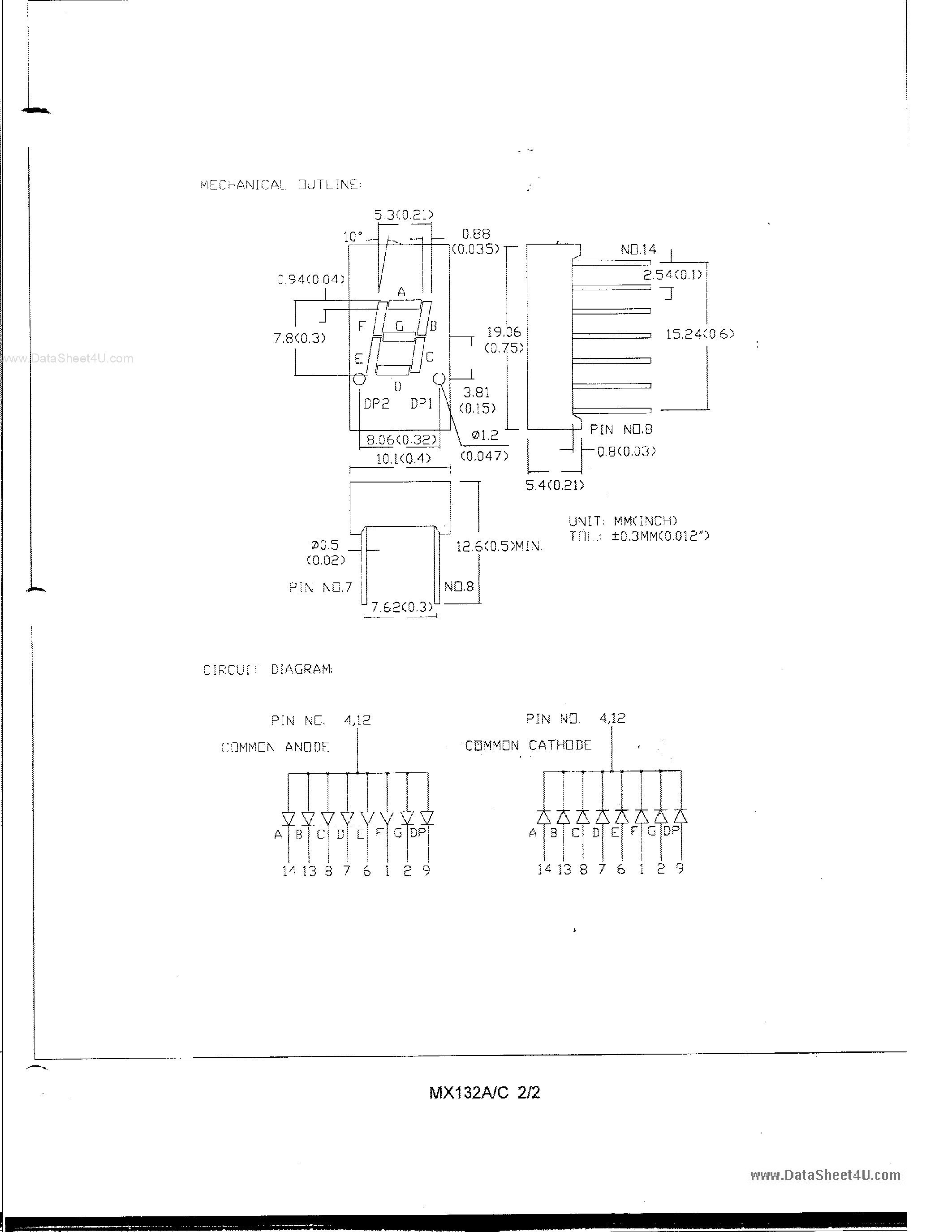 Datasheet MO132A - 0.3 SINGLE DIGIT NUMERIC DISPLAYS page 2