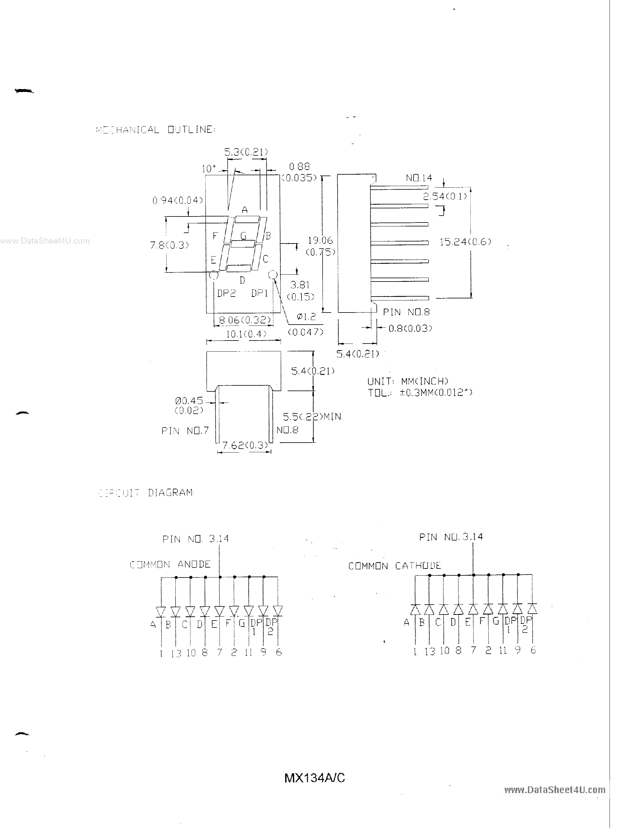 Datasheet MO134A - 0.3 SINGLE DIGIT NUMERIC DISPLAYS page 2