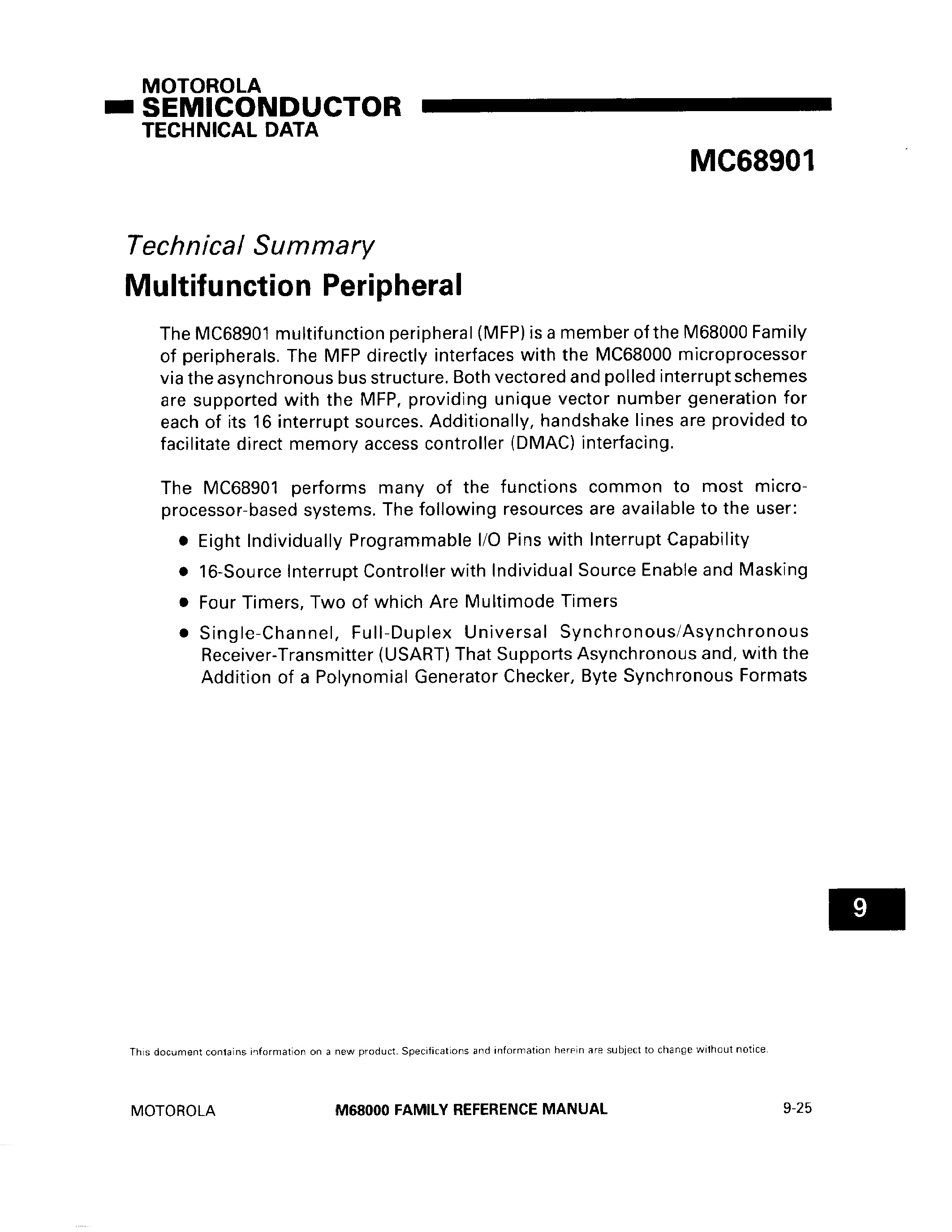 Datasheet MC68901 - Multifunction Peripheral page 1
