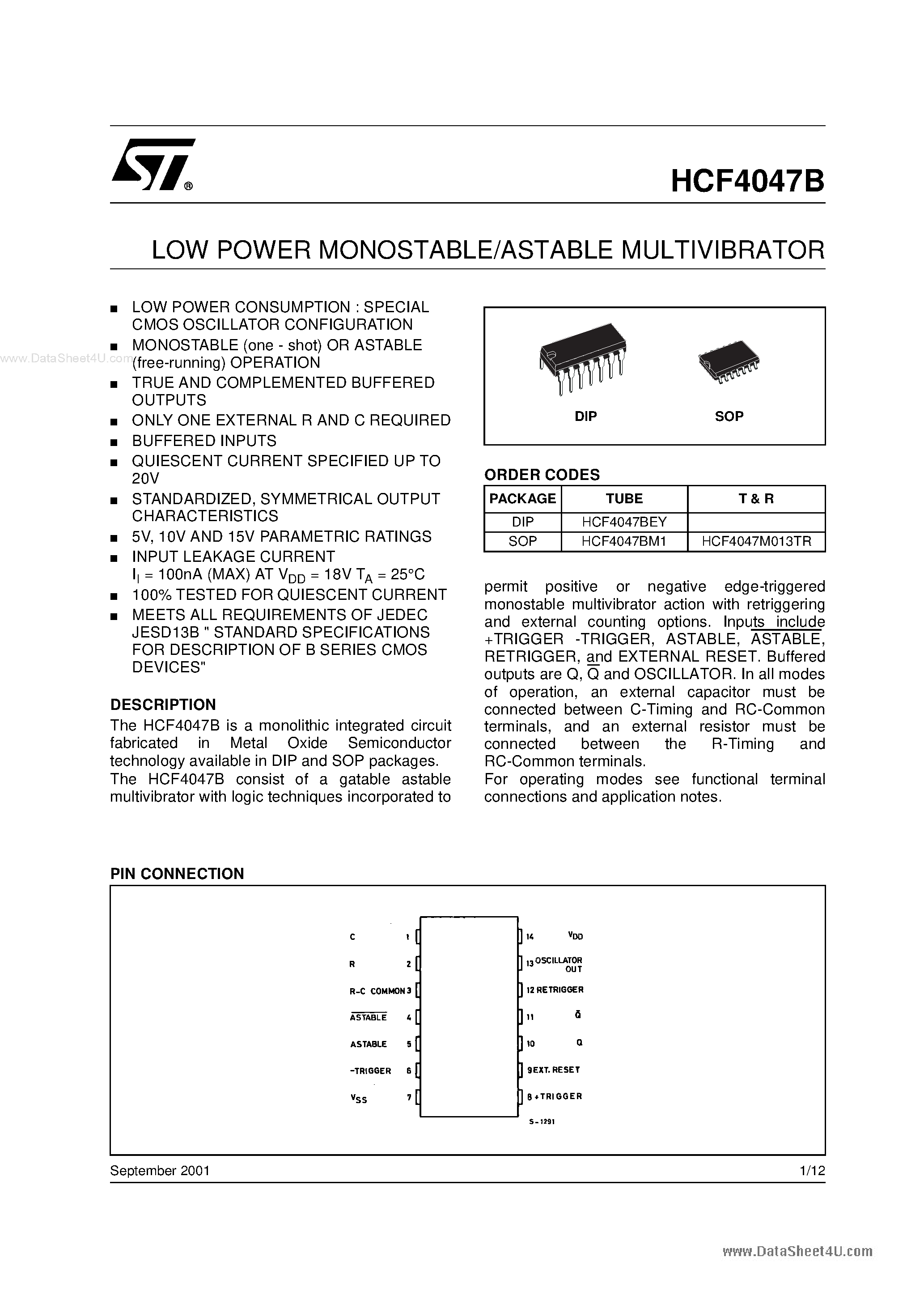 Даташит F4047B - Search -----> HCF4047B страница 1