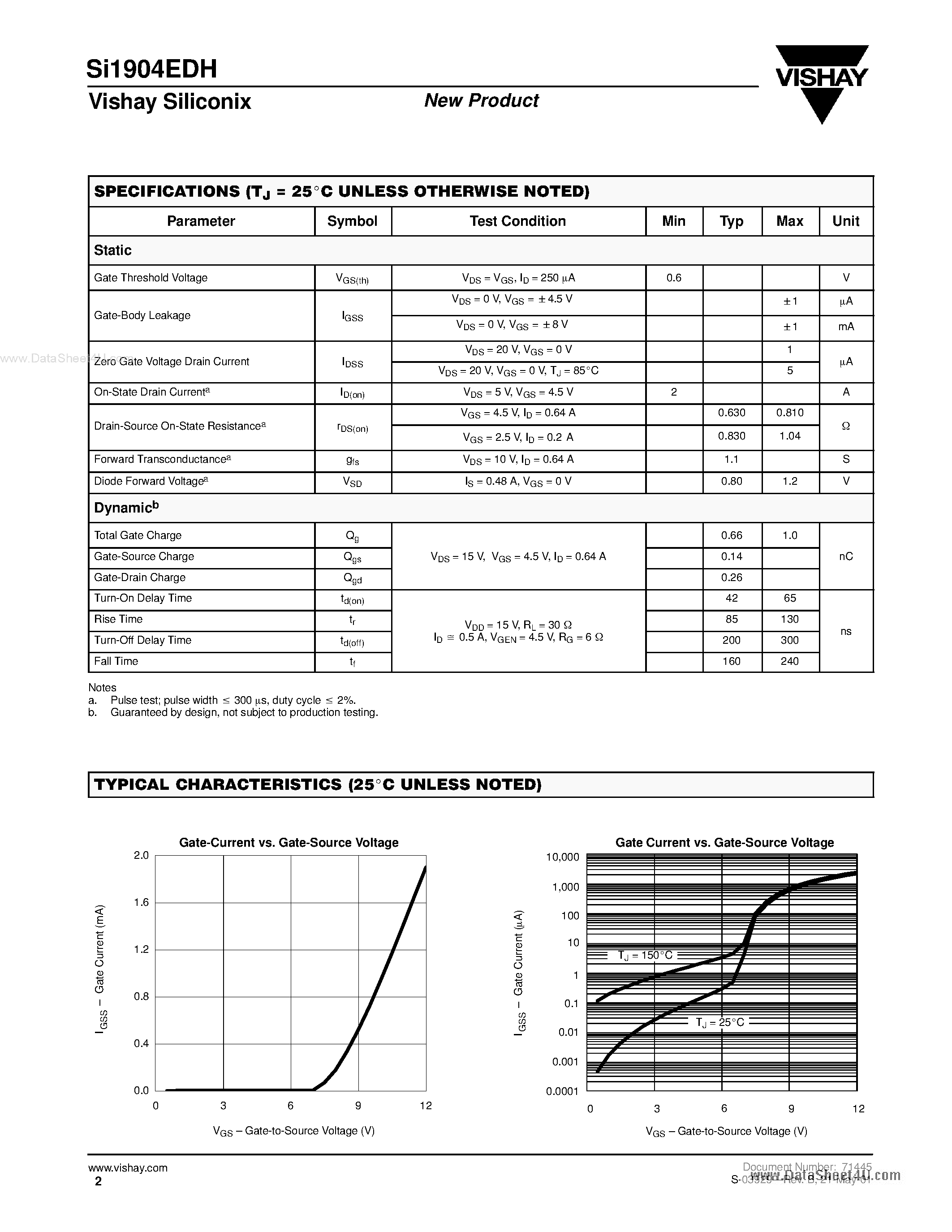 Даташит на микросхему SI1904EDH страница 2 Даташит SI1904EDH - DUAL N-CHANNEL 25-V (D-S) MOSFET страница 2