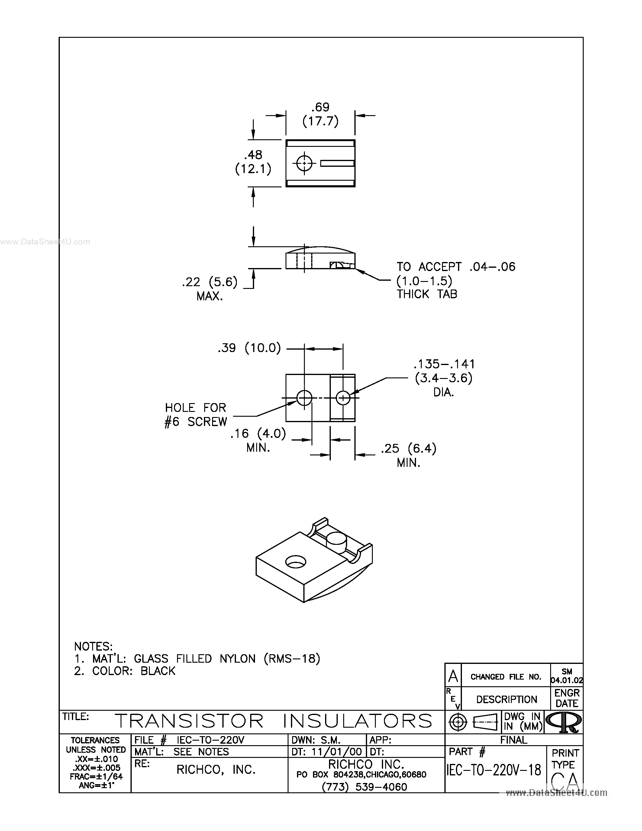 Datasheet IEC-TO-220V-18 page 1 Datasheet IEC-TO-220V-18 - TEANSISTOR INSULATORS page 1