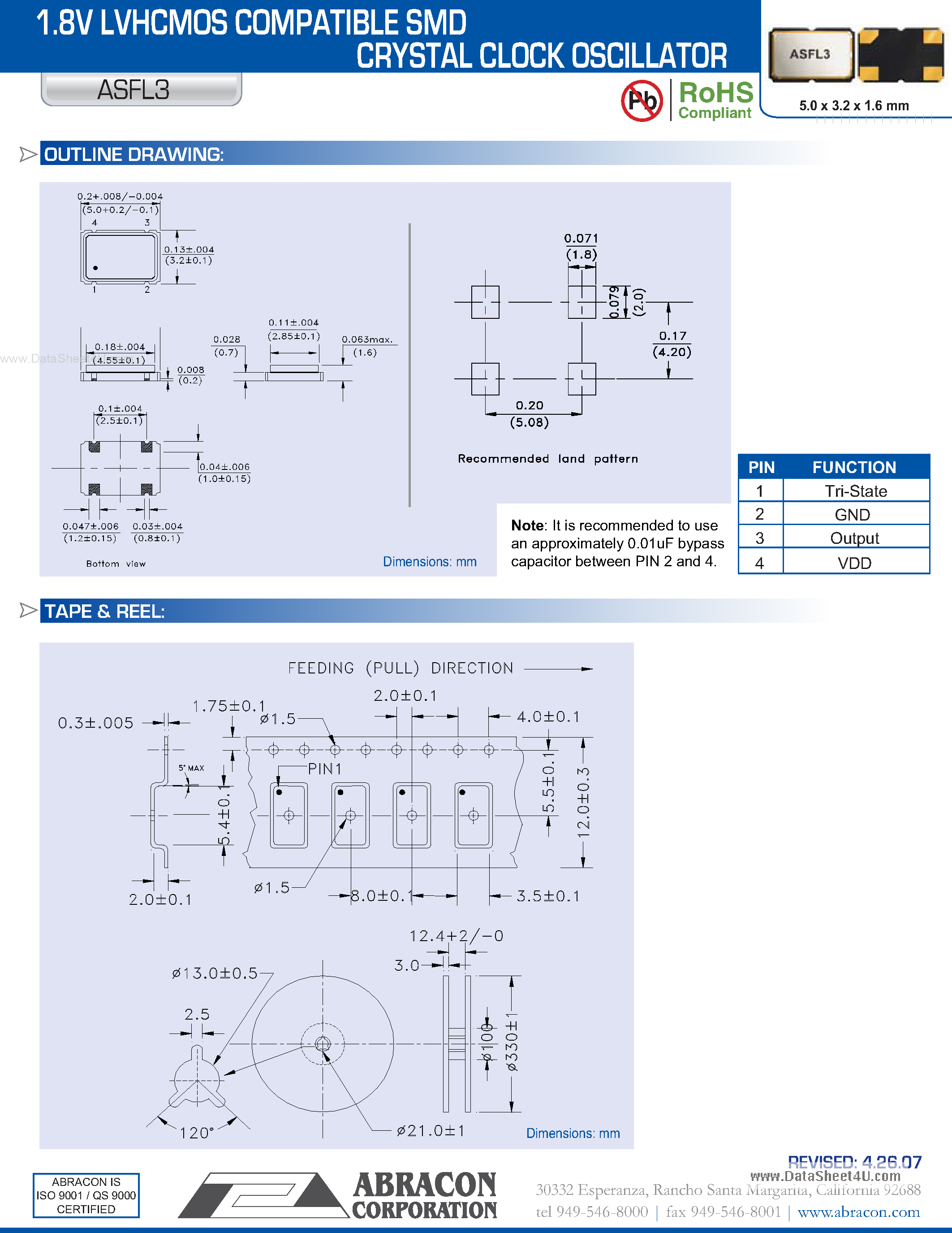 Даташит на микросхему ASFL3 страница 2 Даташит ASFL3 - 1.8V LVHCMOS COMPATIBLE SMD CRYSTAL CLOCK OSCILLATOR страница 2