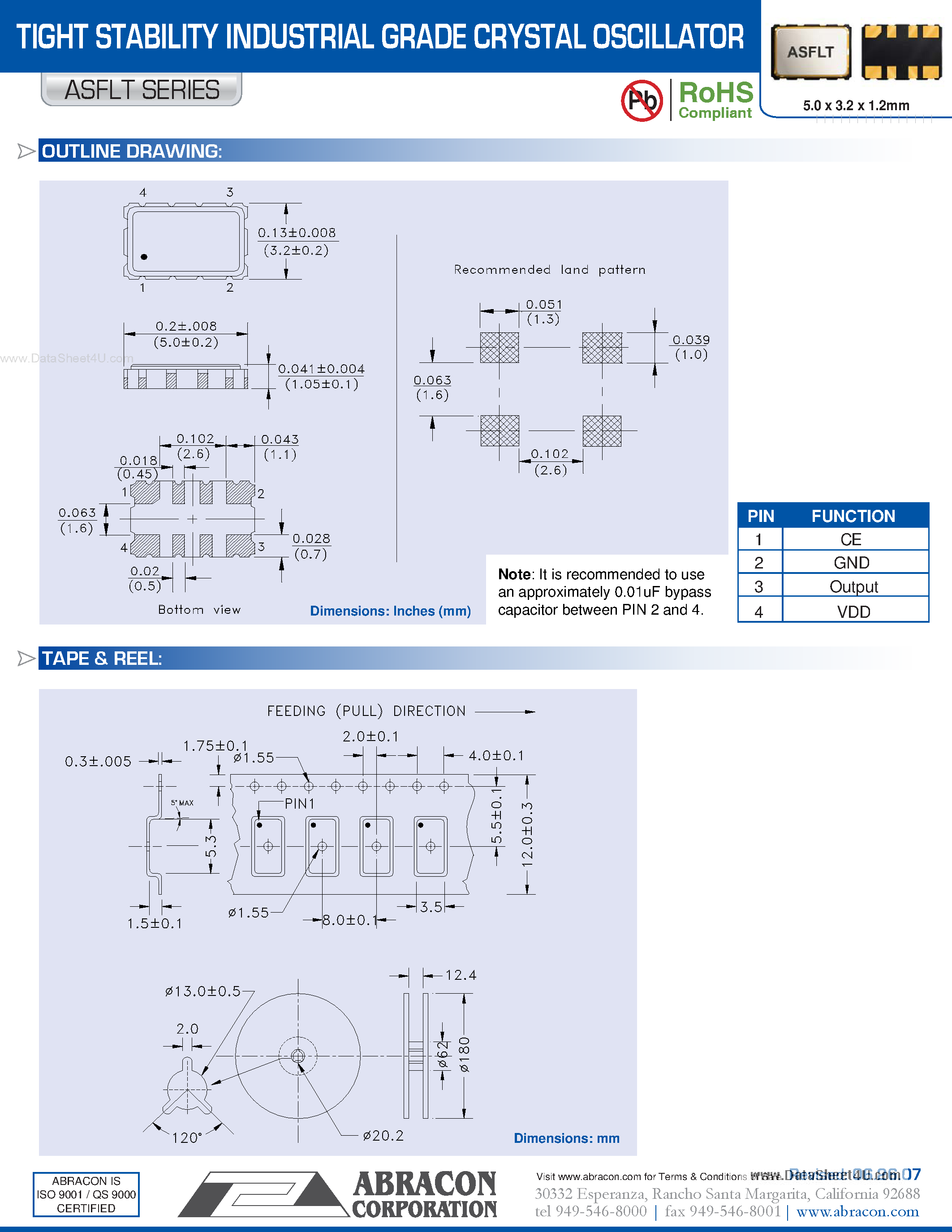 Datasheet ASFLT page 2 Datasheet ASFLT - TIGHT STABILITY INDUSTRIAL GRADE CRYSTAL OSCILLATOR page 2