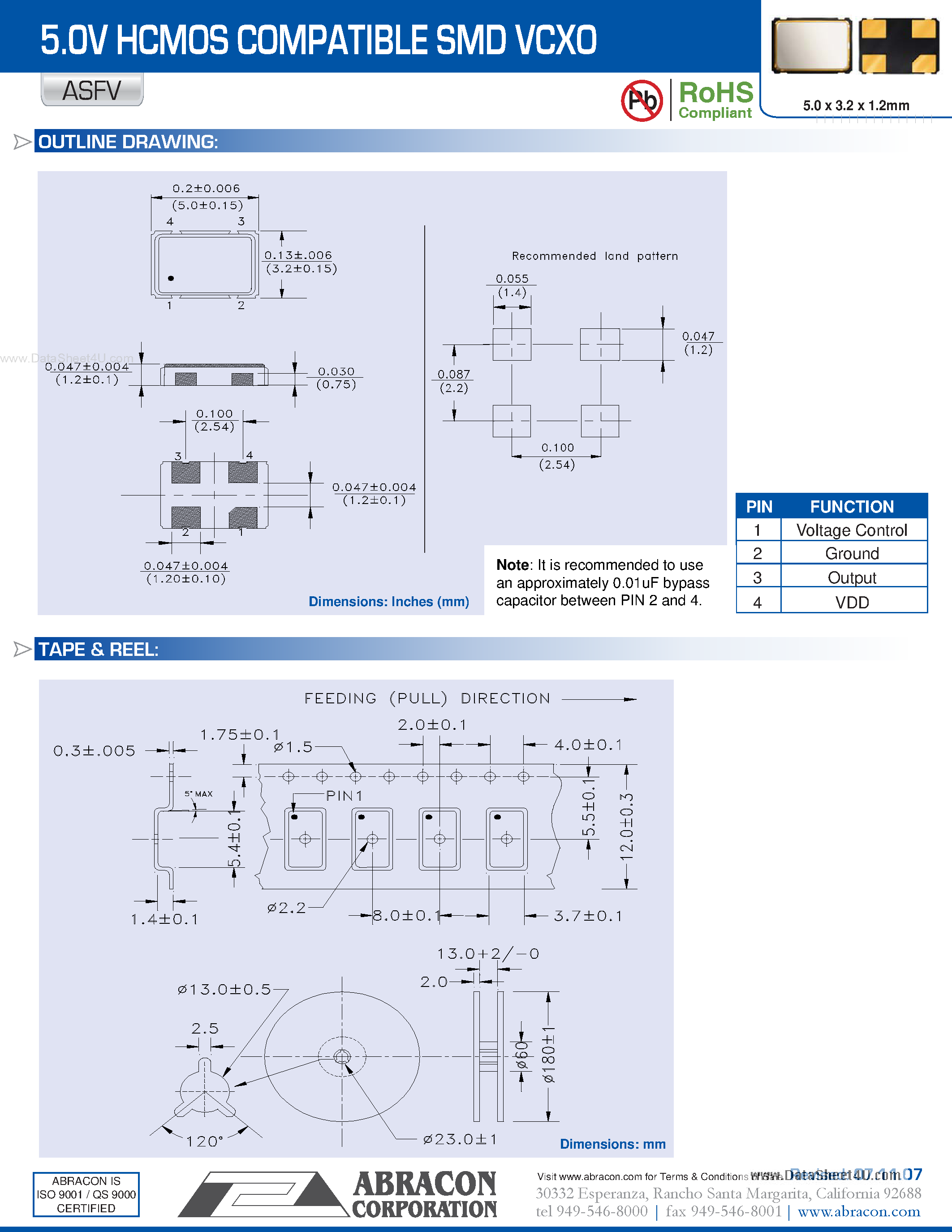 Datasheet ASFV - 5.0V HCMOS COMPATIBLE SMD VCXO page 2