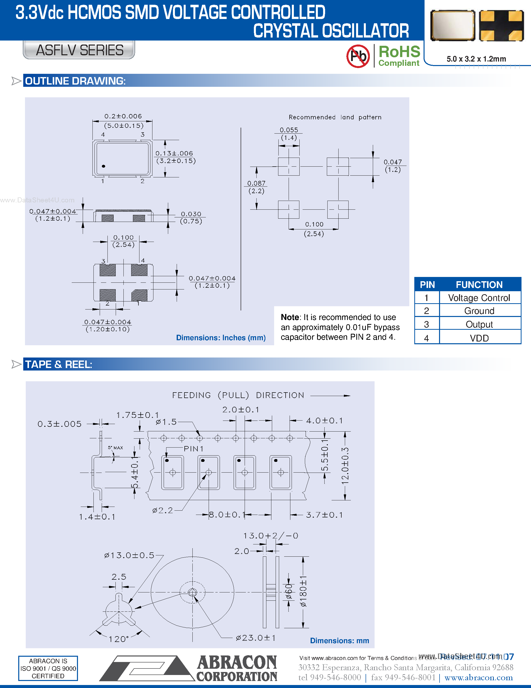 Datasheet ASFLV page 2 Datasheet ASFLV - 3.3Vdc HCMOS SMD VOLTAGE CONTROLLED CRYSTAL OSCILLATOR page 2