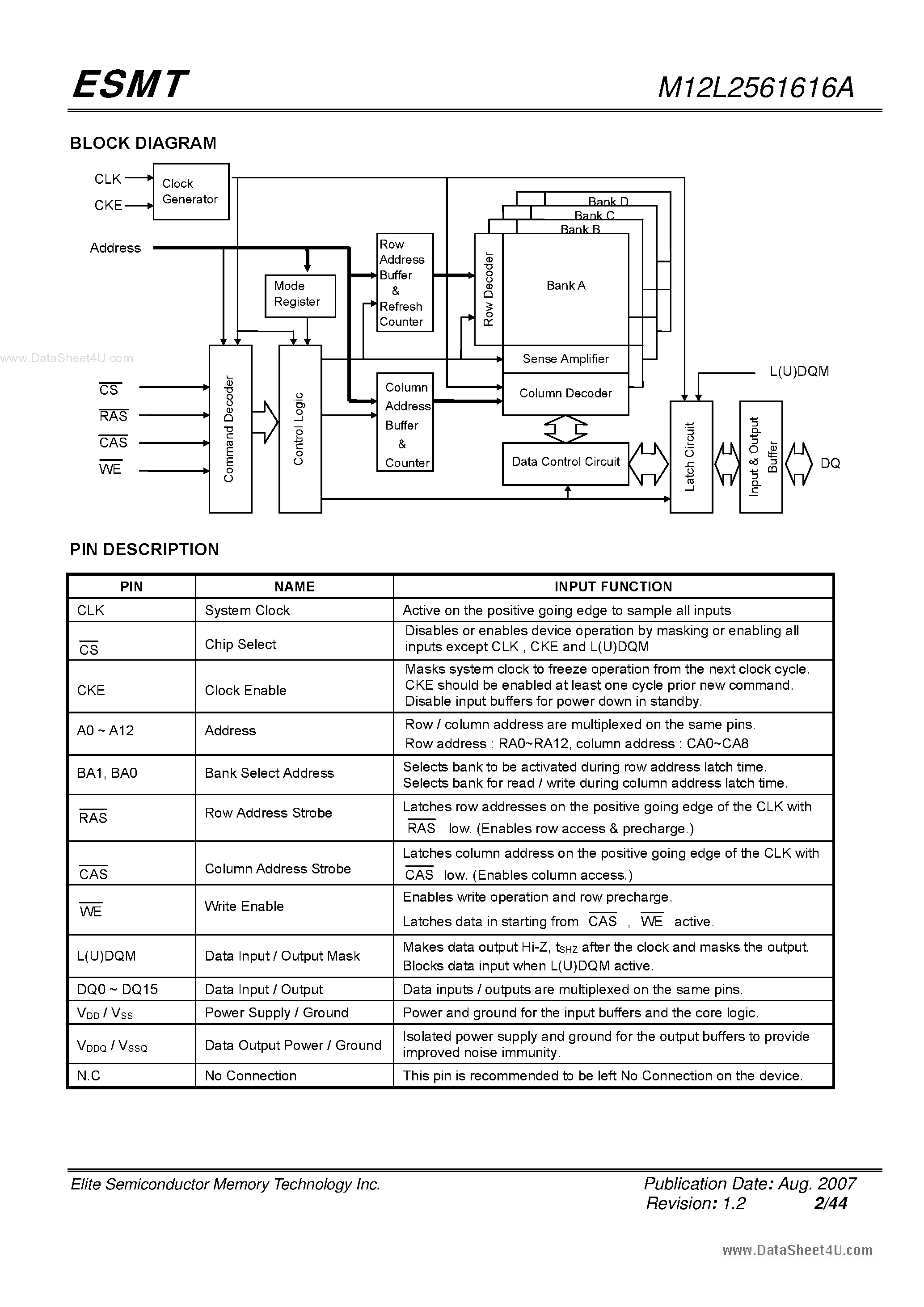 Datasheet M12L2561616A page 2 Datasheet M12L2561616A - 6 Bit x 4 Banks Synchronous DRAM page 2