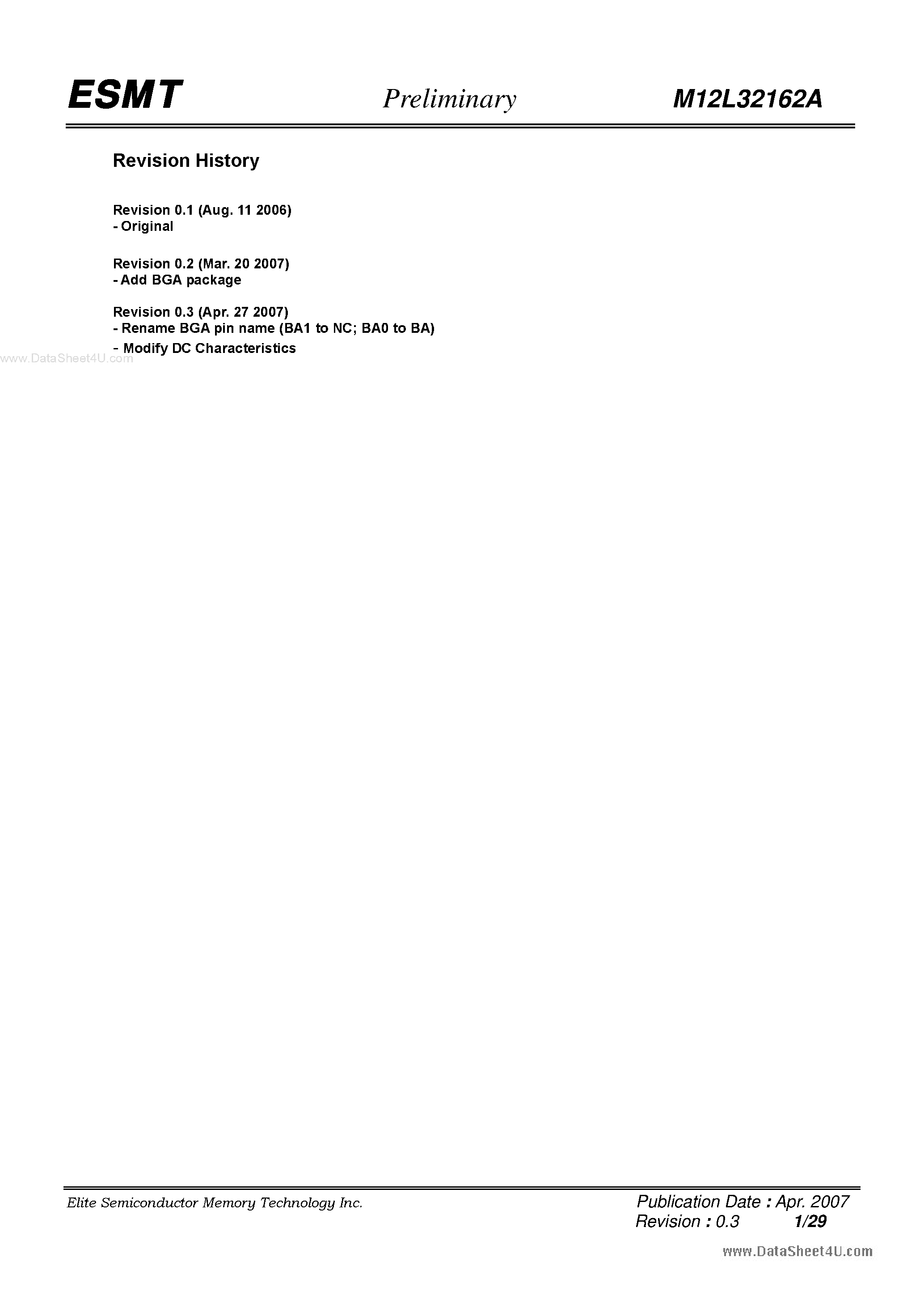Datasheet M12L32162A - 1M x 16Bit x 2Banks Synchronous DRAM page 1