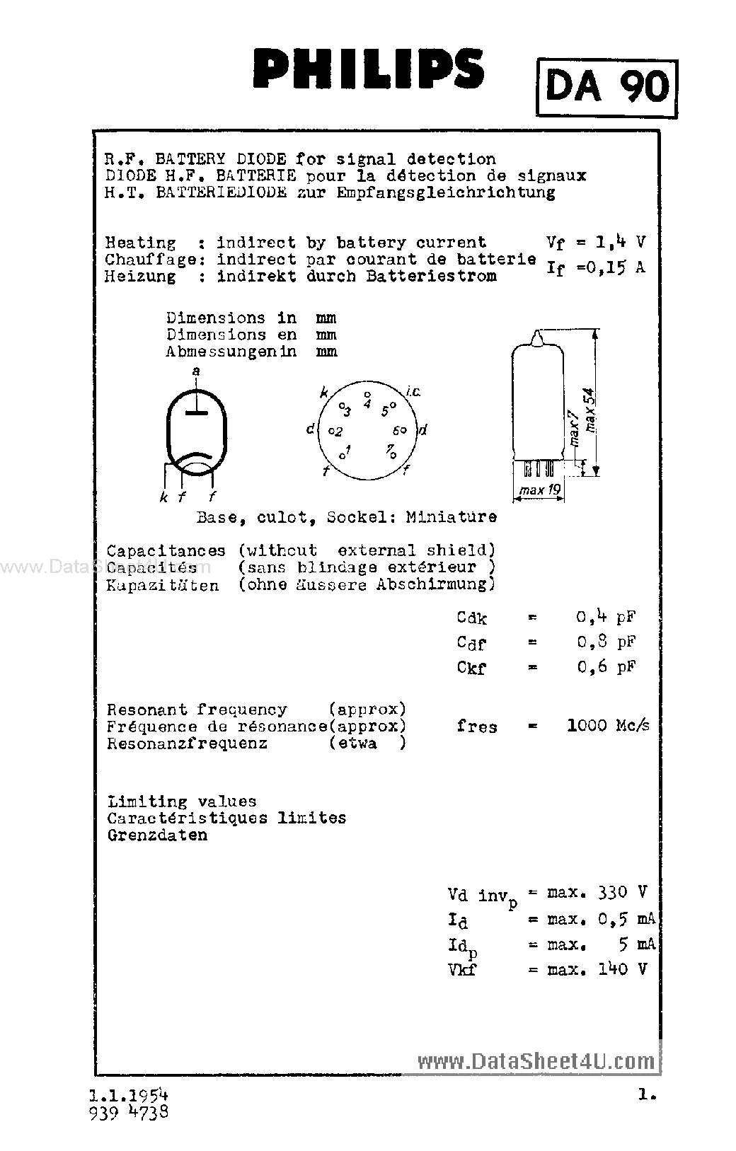 Datasheet DA90 page 1 Datasheet DA90 - R.F. BATTERY DIODE page 1