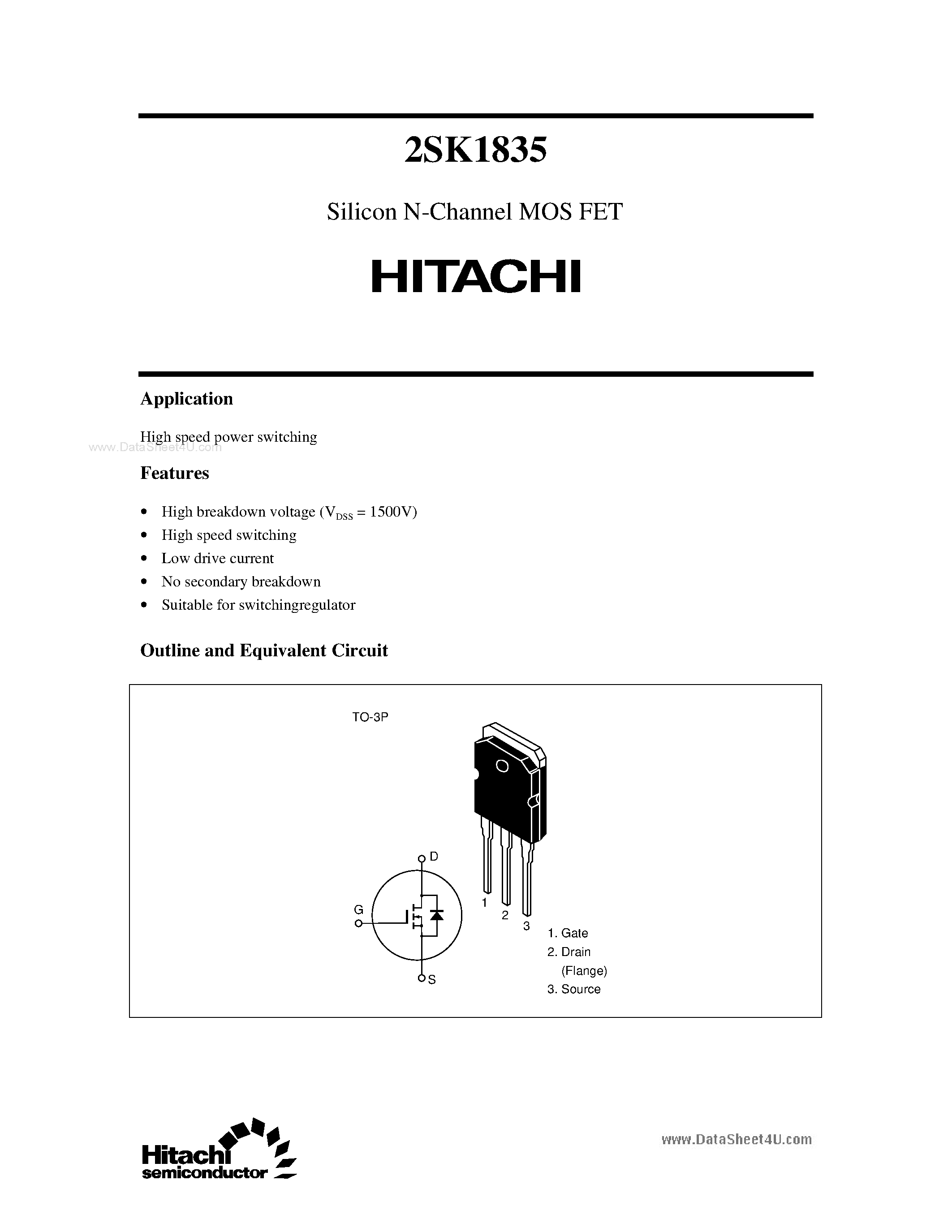 Datasheet K1835 - Search -----> 2SK1835 page 1