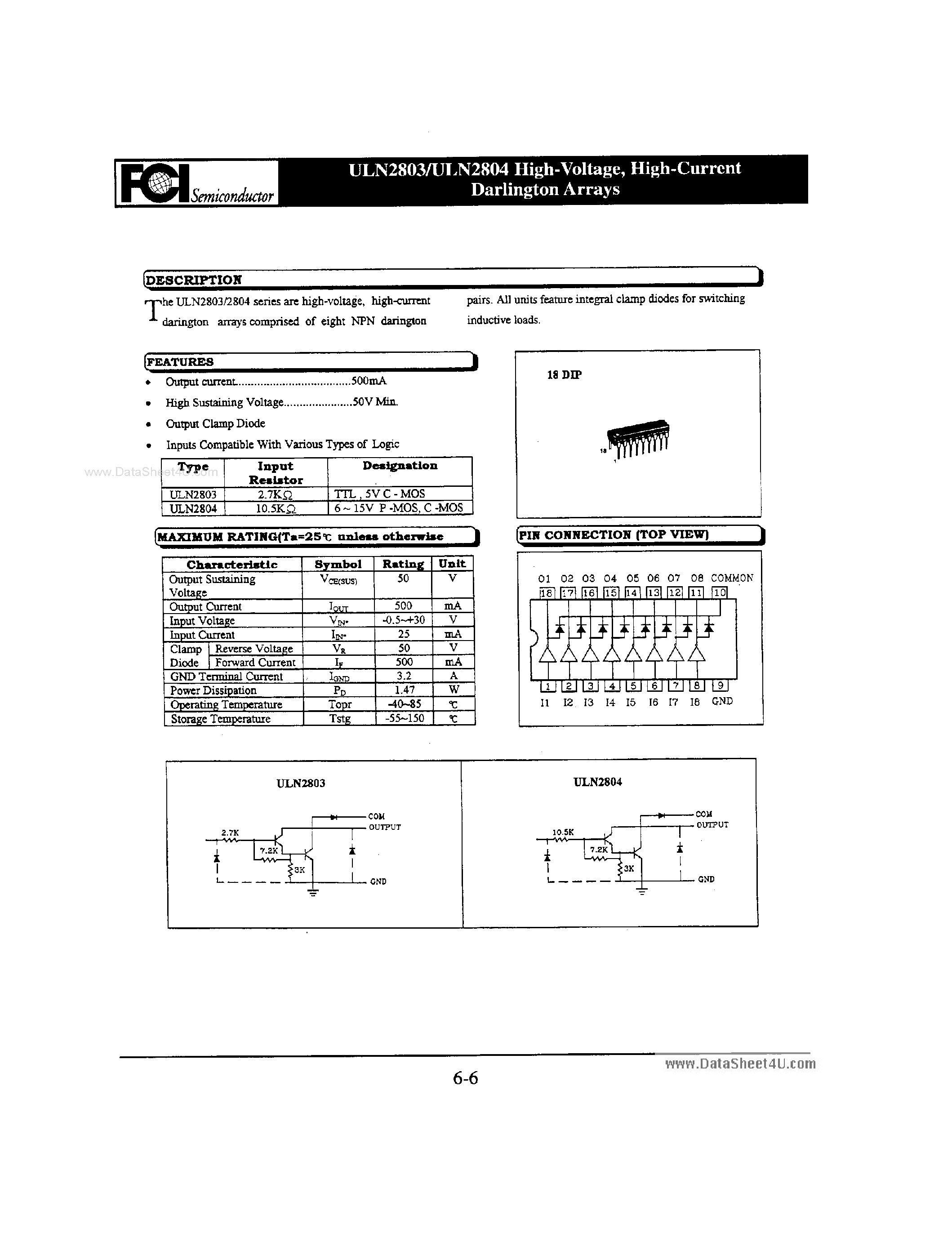 Даташит на микросхему ULN2803 страница 1 Даташит ULN2803 - (ULN2803 / ULN2804) High-Current Darlington Arrays страница 1