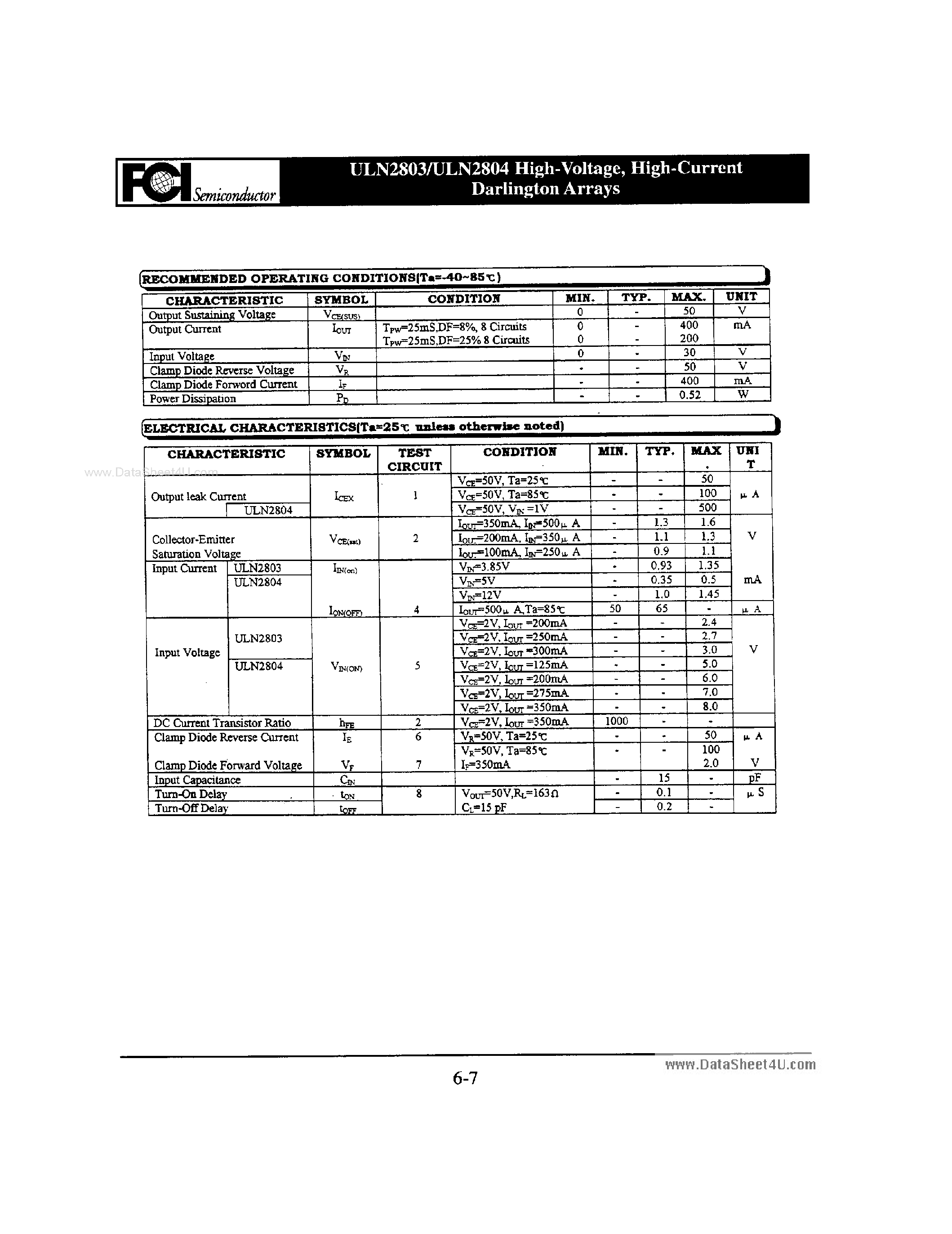 Даташит на микросхему ULN2803 страница 2 Даташит ULN2803 - (ULN2803 / ULN2804) High-Current Darlington Arrays страница 2