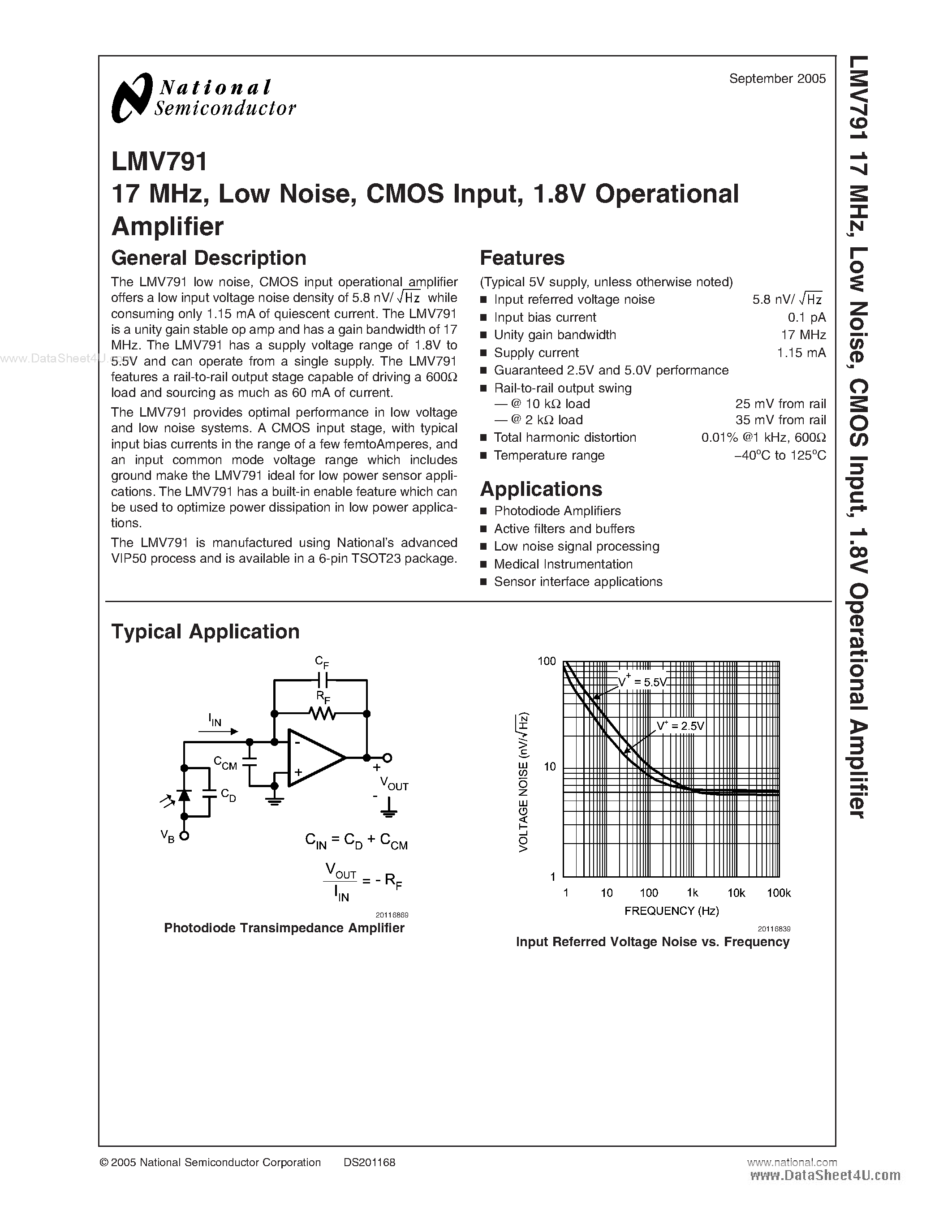 Даташит LMV791 - 1.8V Operational Amplifier страница 1