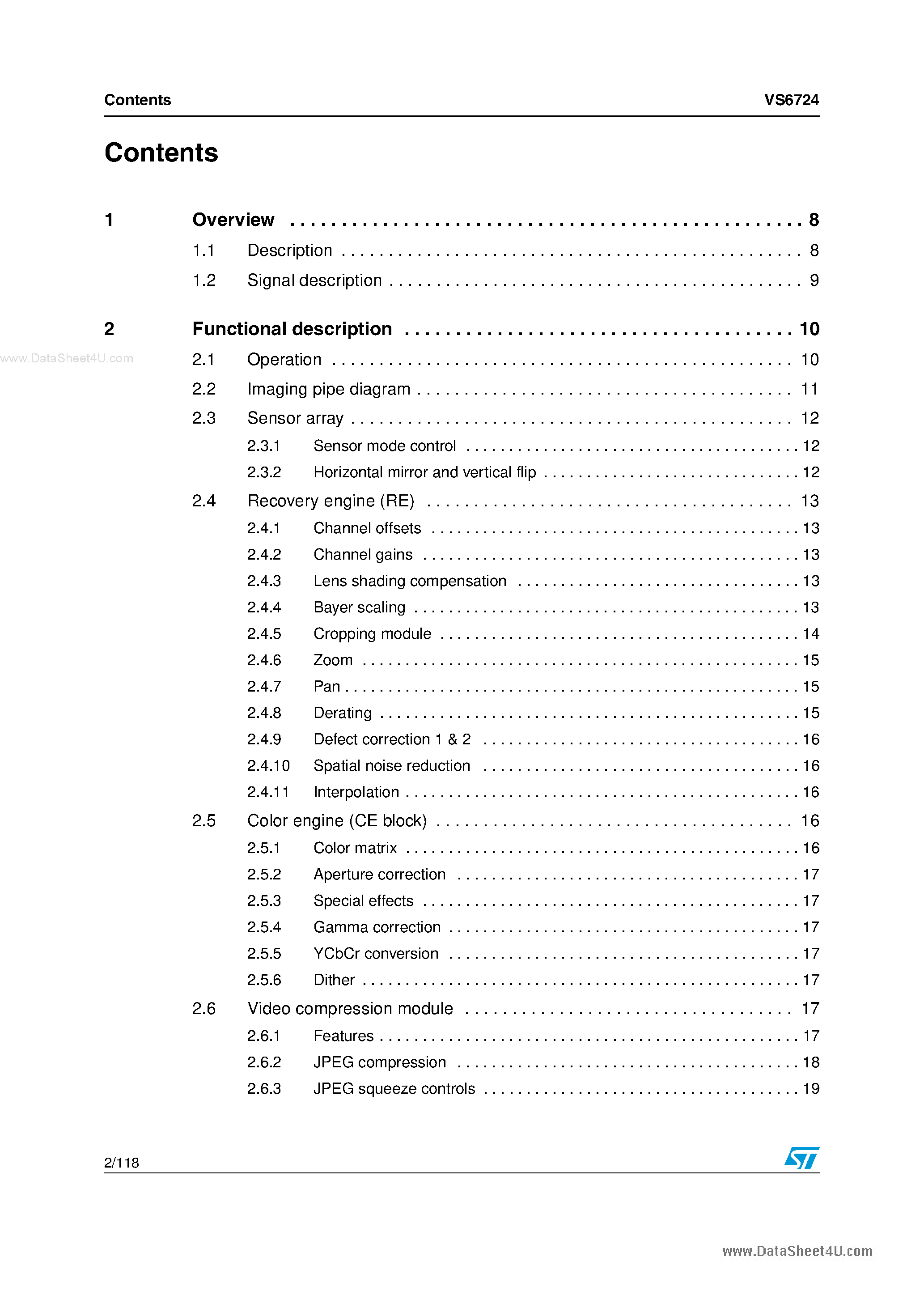 Datasheet VS6724 - 2 Megapixel single-chip camera module page 2