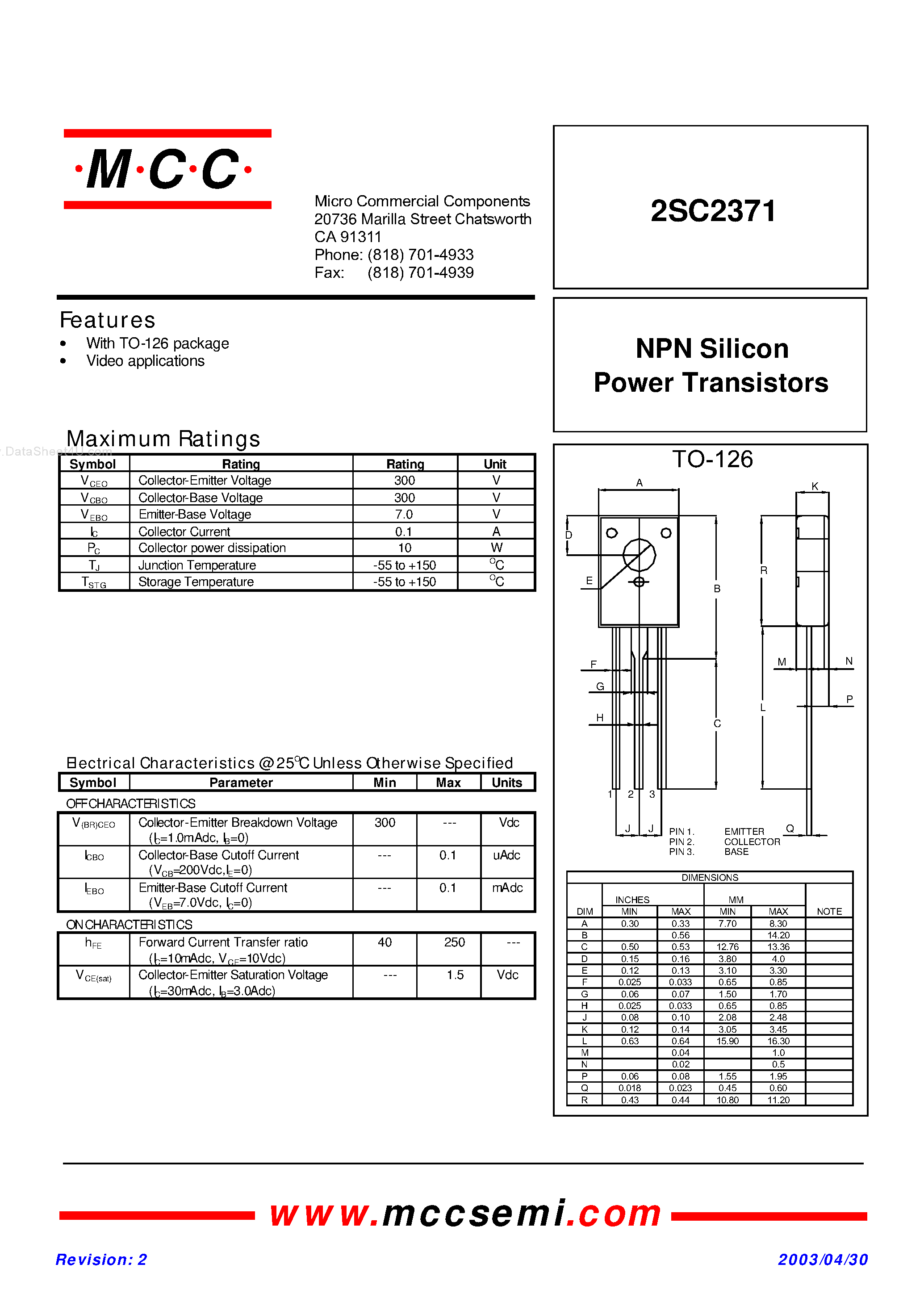 Datasheet C2371 page 1 Datasheet C2371 - Search -----> 2SC2371 page 1