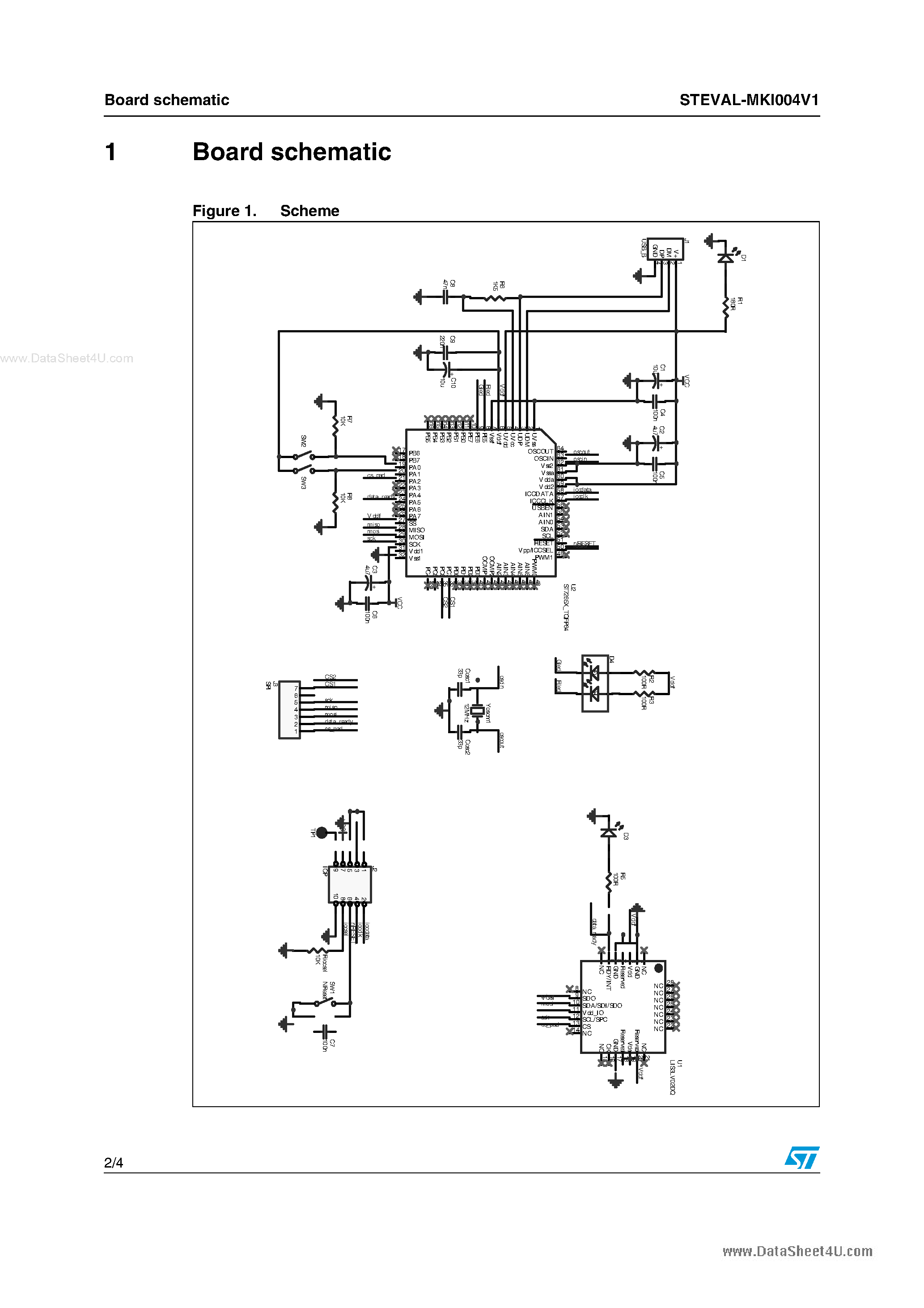 Datasheet STEVAL-MKI004V1 page 2 Datasheet STEVAL-MKI004V1 - digital output low voltage linear accelerometer evaluation board based page 2