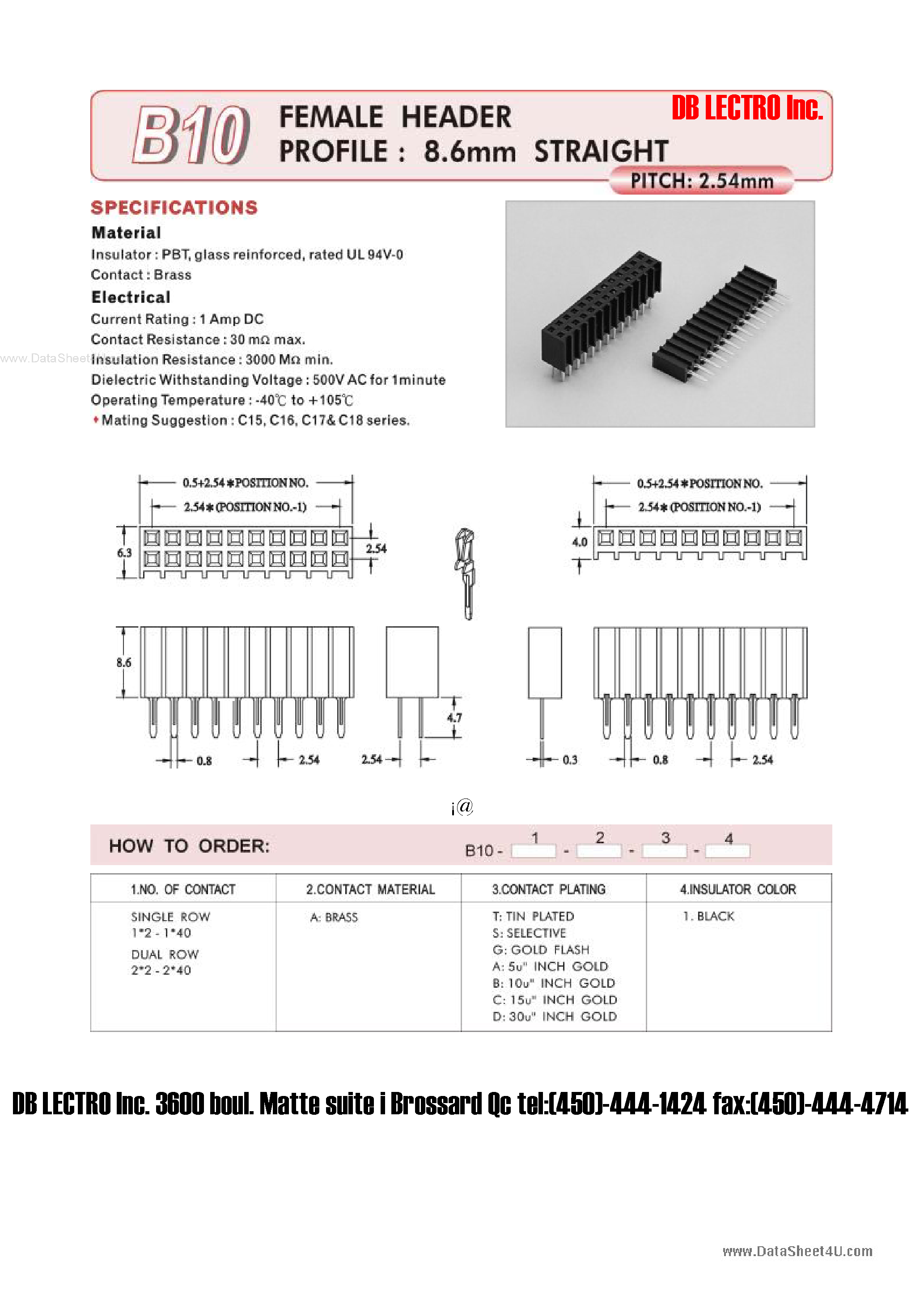 Даташит на микросхему B1022Axx страница 1 Даташит B1022Axx - FEMALE HEADER PROFILE : 8.6mm STRAIGHT страница 1