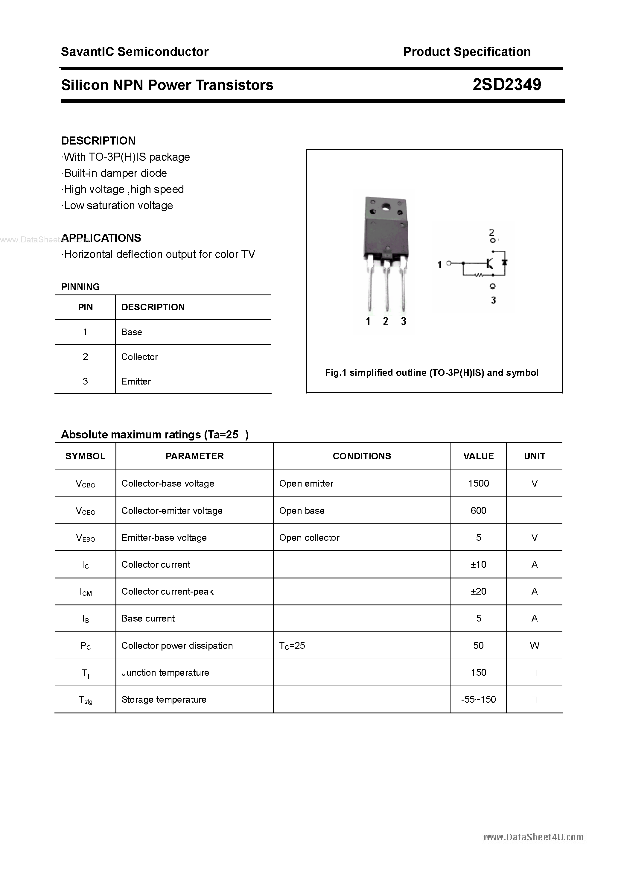 Даташит 2SD2349 - Silicon NPN Power Transistors страница 1