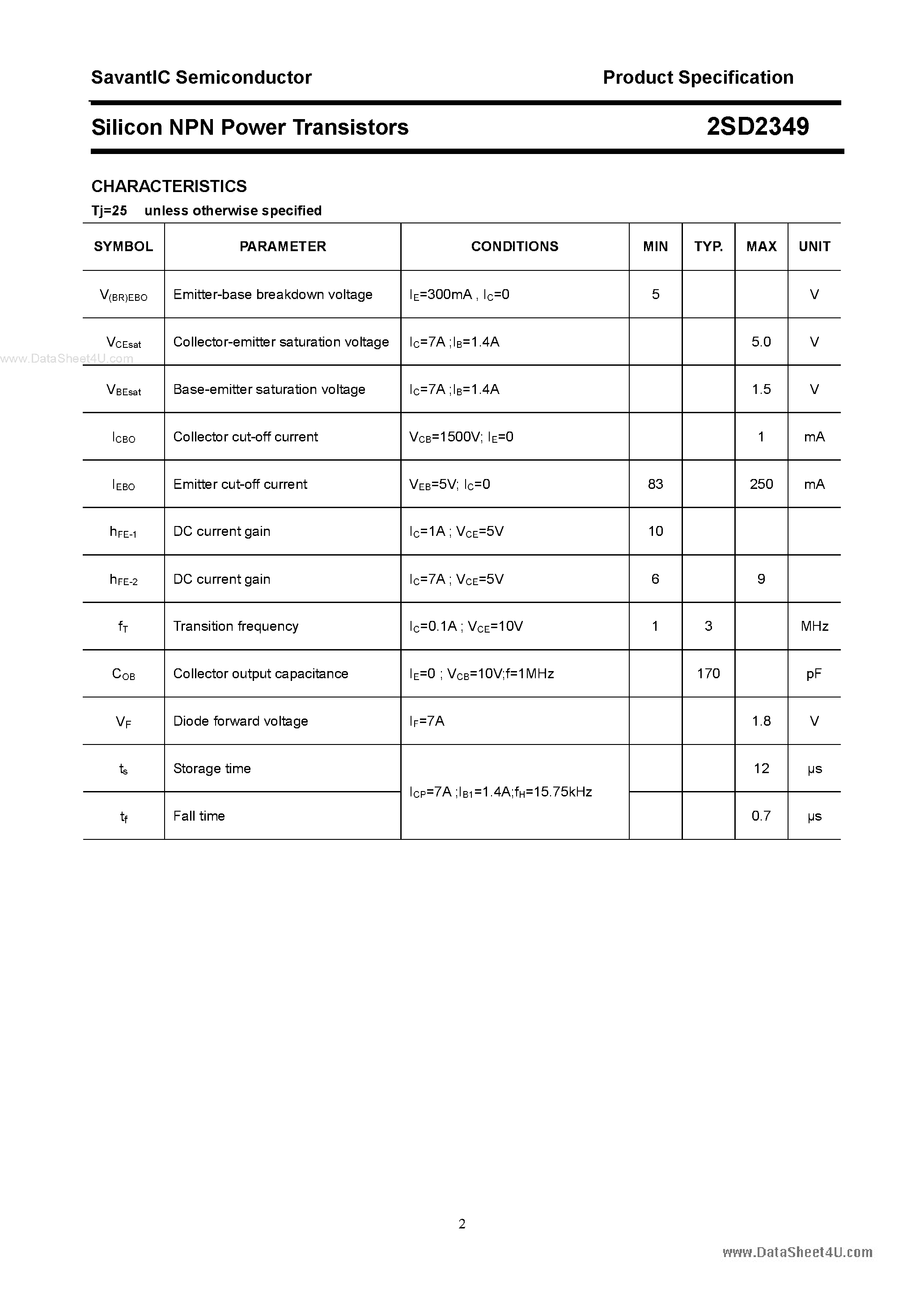 Даташит 2SD2349 - Silicon NPN Power Transistors страница 2