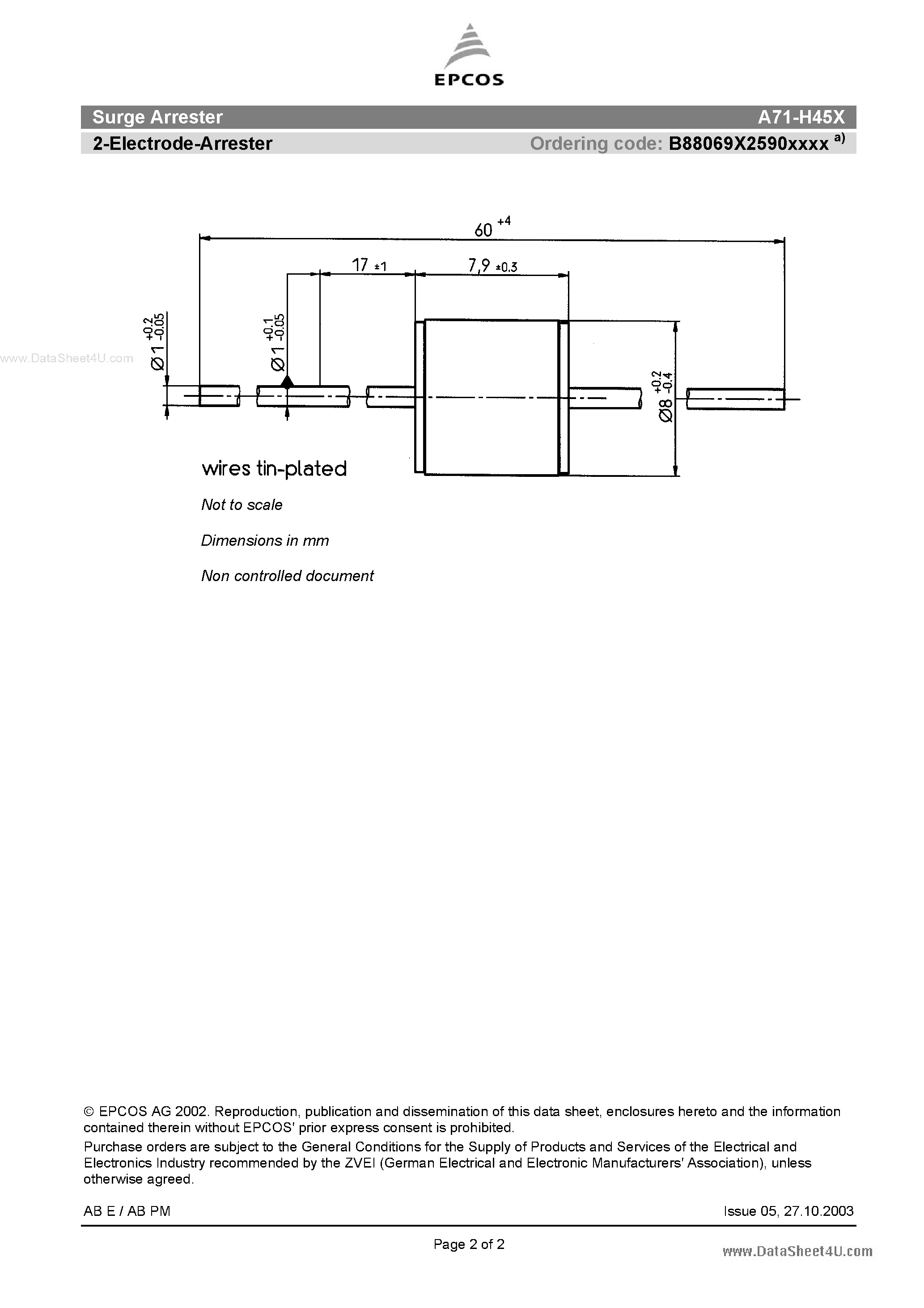 Datasheet B88069X2590xxxx page 2 Datasheet B88069X2590xxxx - 2-Electrode-Arrester page 2