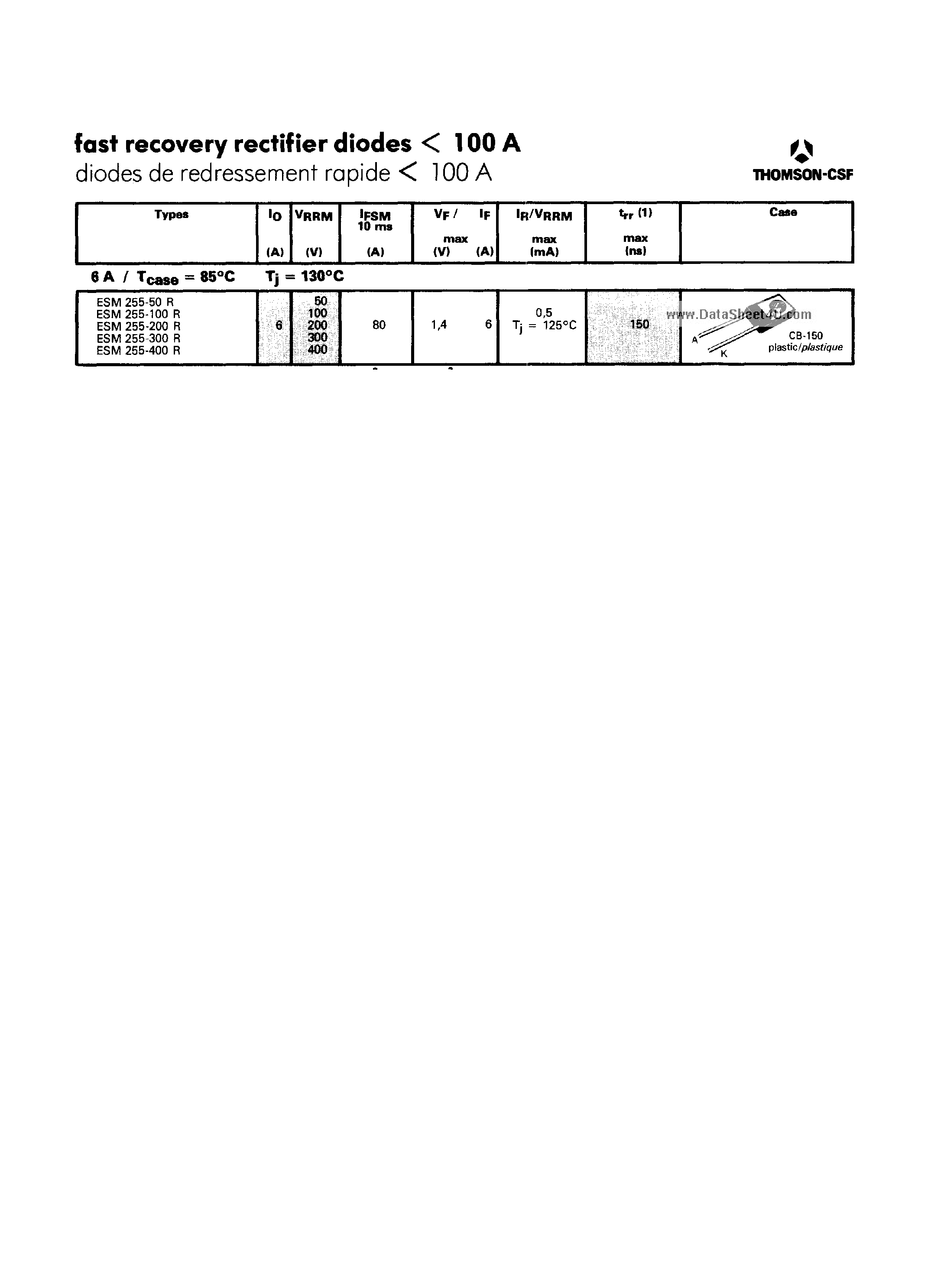 Datasheet ESM255-xxx page 1 Datasheet ESM255-xxx - Fast Recovery Rectifier Diodes page 1