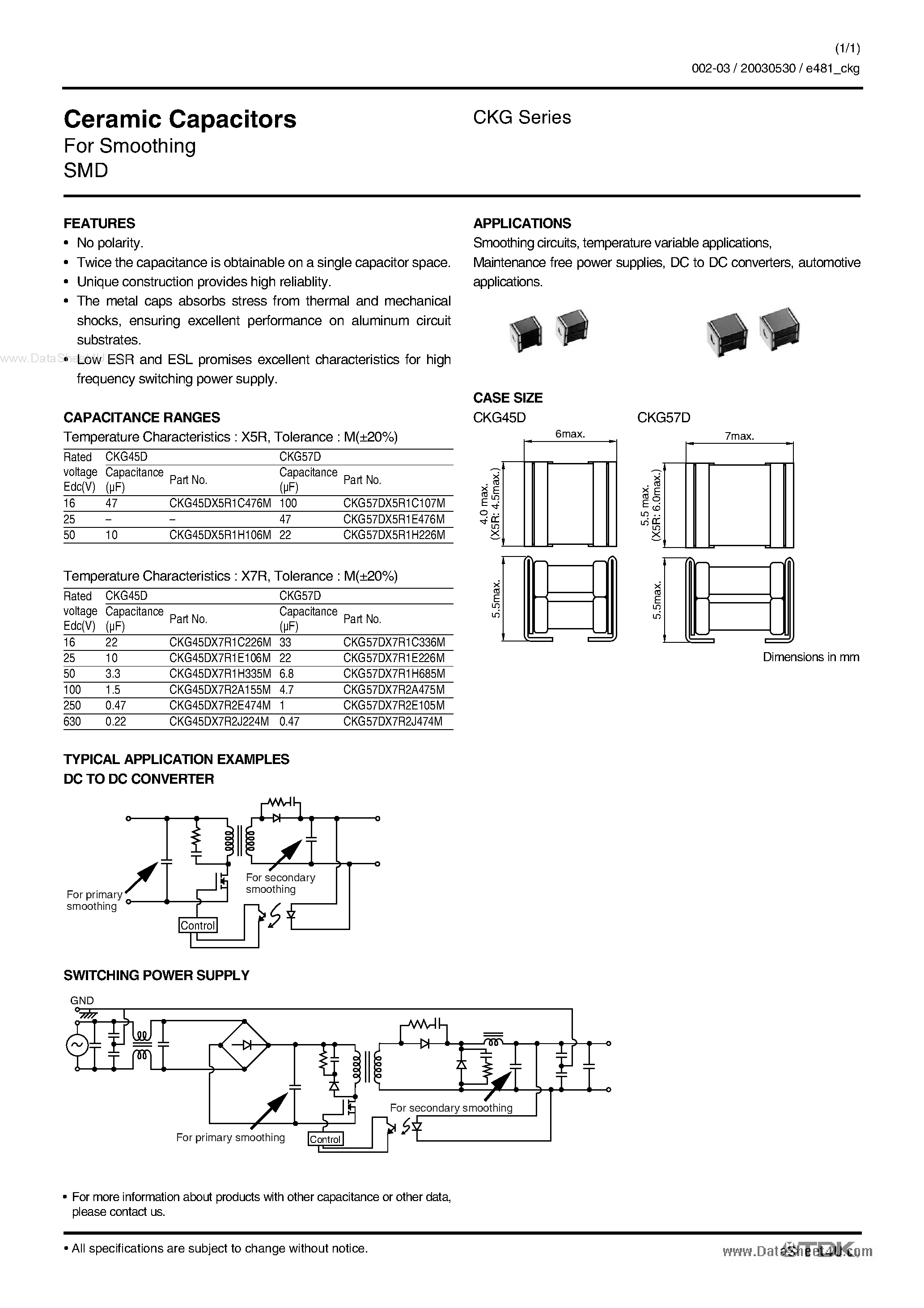 Даташит CKG57DX5R1C107M - Ceramic Chip Capacitor страница 1