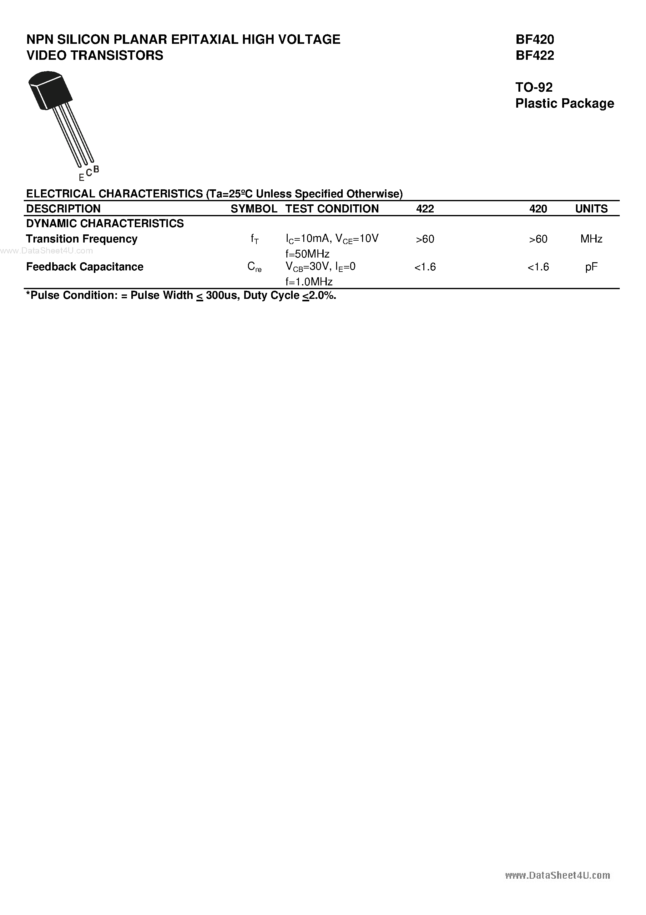 Даташит на микросхему BF420 страница 2 Даташит BF420 - (BF420 / BF422) NPN SILICON PLANAR EPITAXIAL HIGH VOLTAGE VIDEO TRANSISTORS страница 2