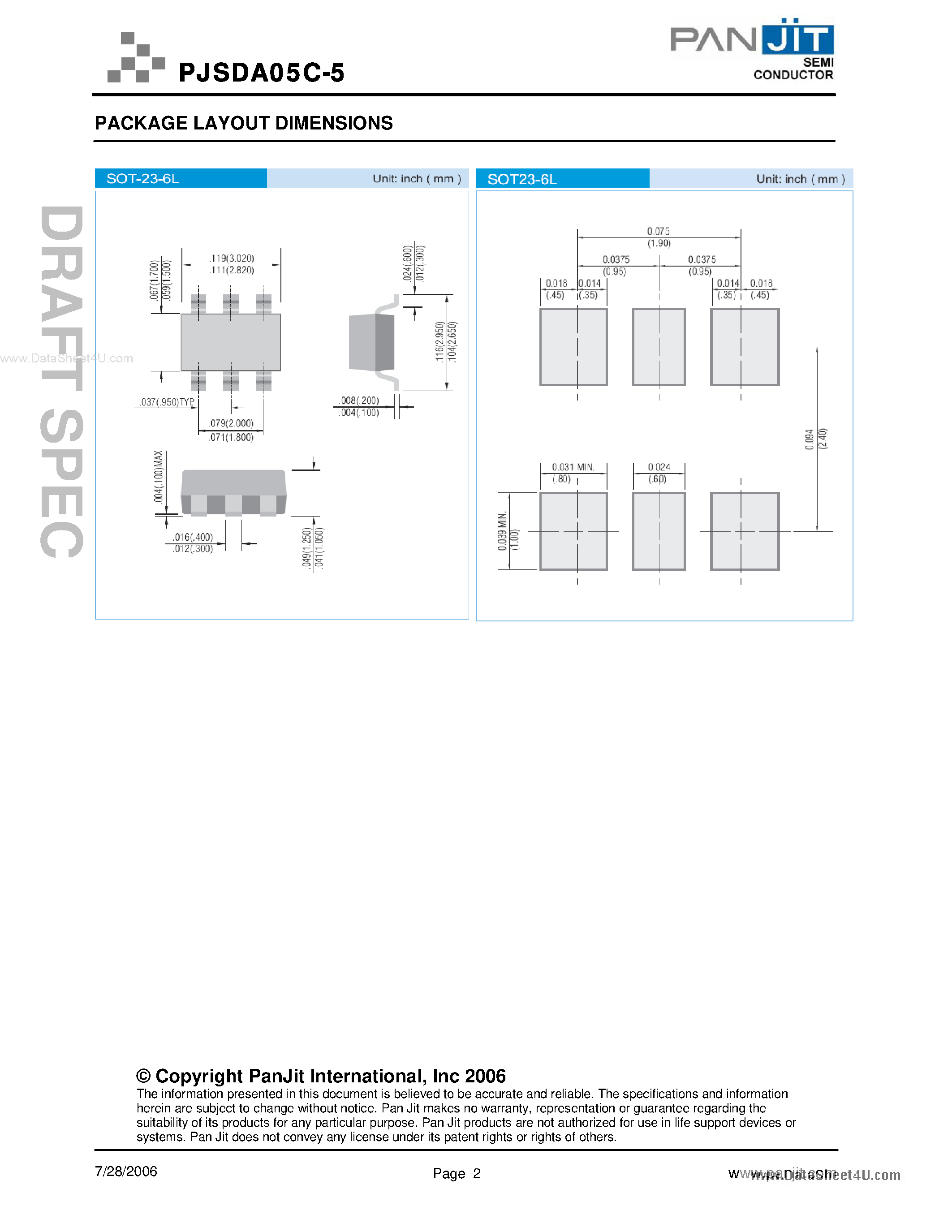 Datasheet PJSDA05C-5 - FIVE BI-DIRECTIONAL TVS ARRAY page 2