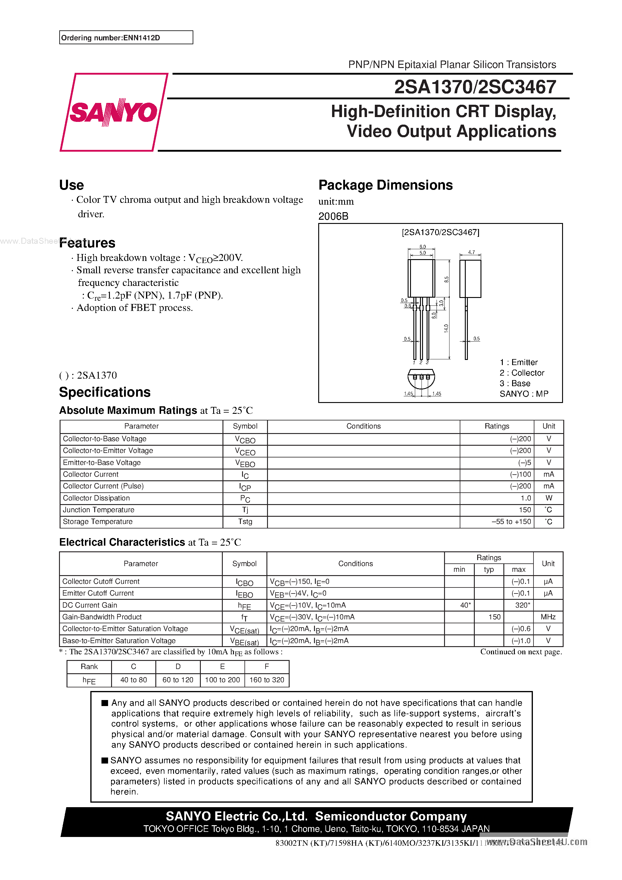 Даташит на микросхему A1370 страница 1 Даташит A1370 - Search -----> 2SA1370 страница 1