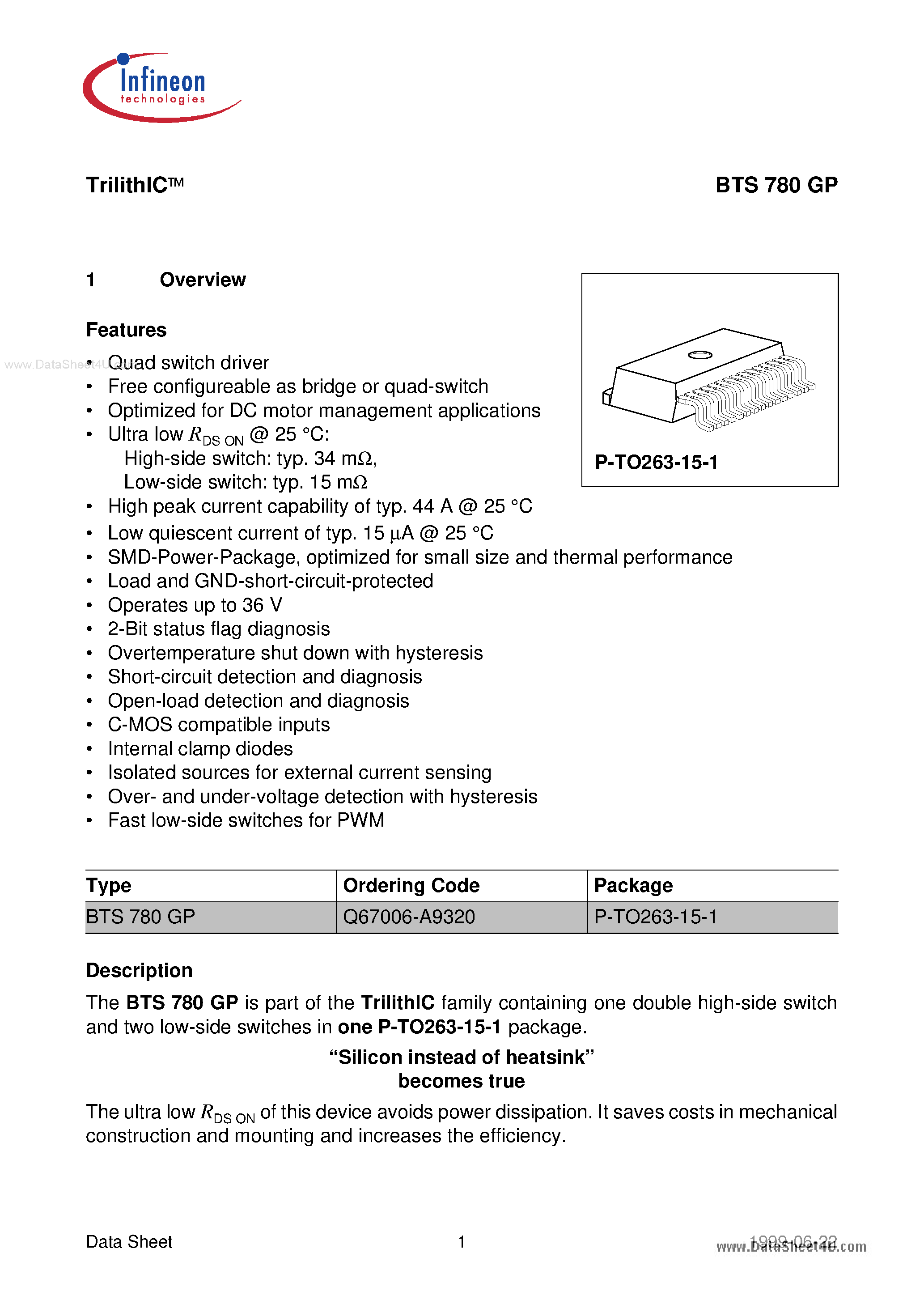 Datasheet BTS780GP page 1 Datasheet BTS780GP - H-bridge page 1