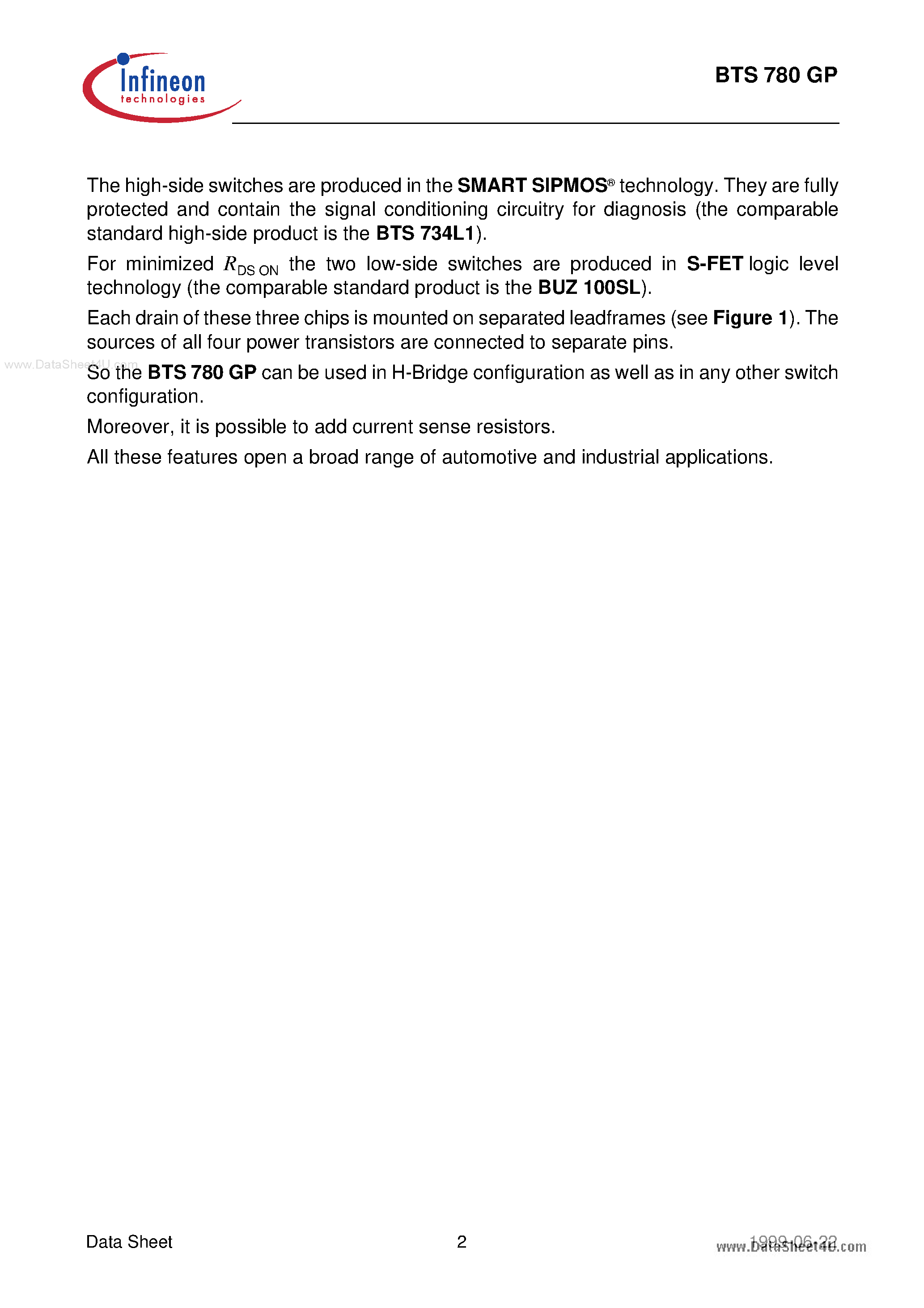 Datasheet BTS780GP page 2 Datasheet BTS780GP - H-bridge page 2