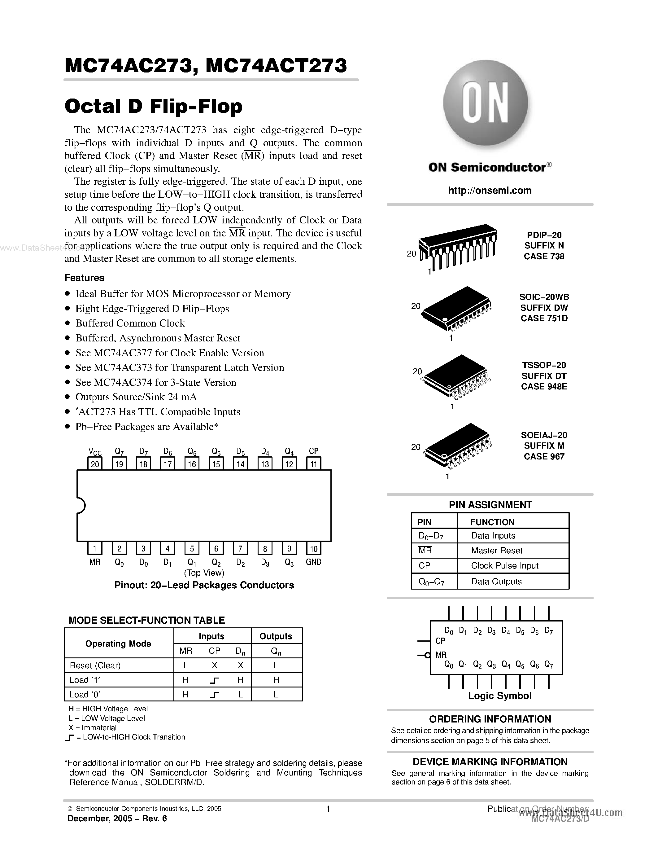 Даташит 74AC273 - Octal D Flip-Flop страница 1