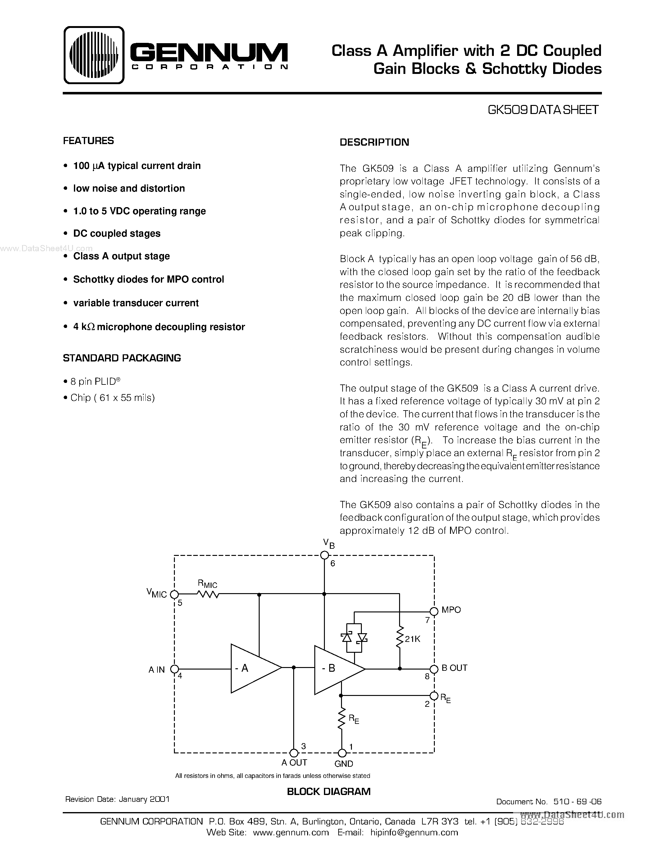 Datasheet GK509 - Class A Amplifier page 1