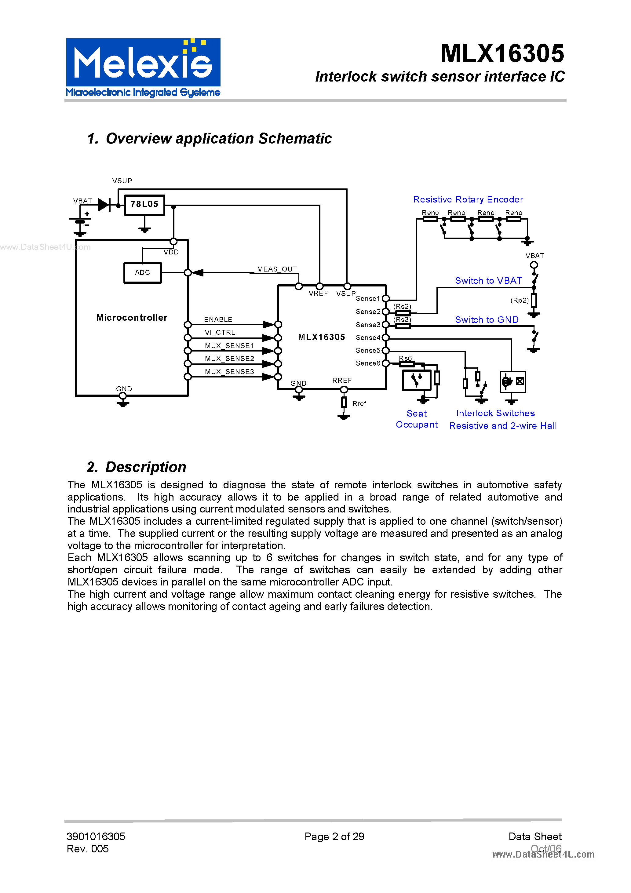 Datasheet MLX16305 page 2 Datasheet MLX16305 - Interlock switch sensor interface IC page 2