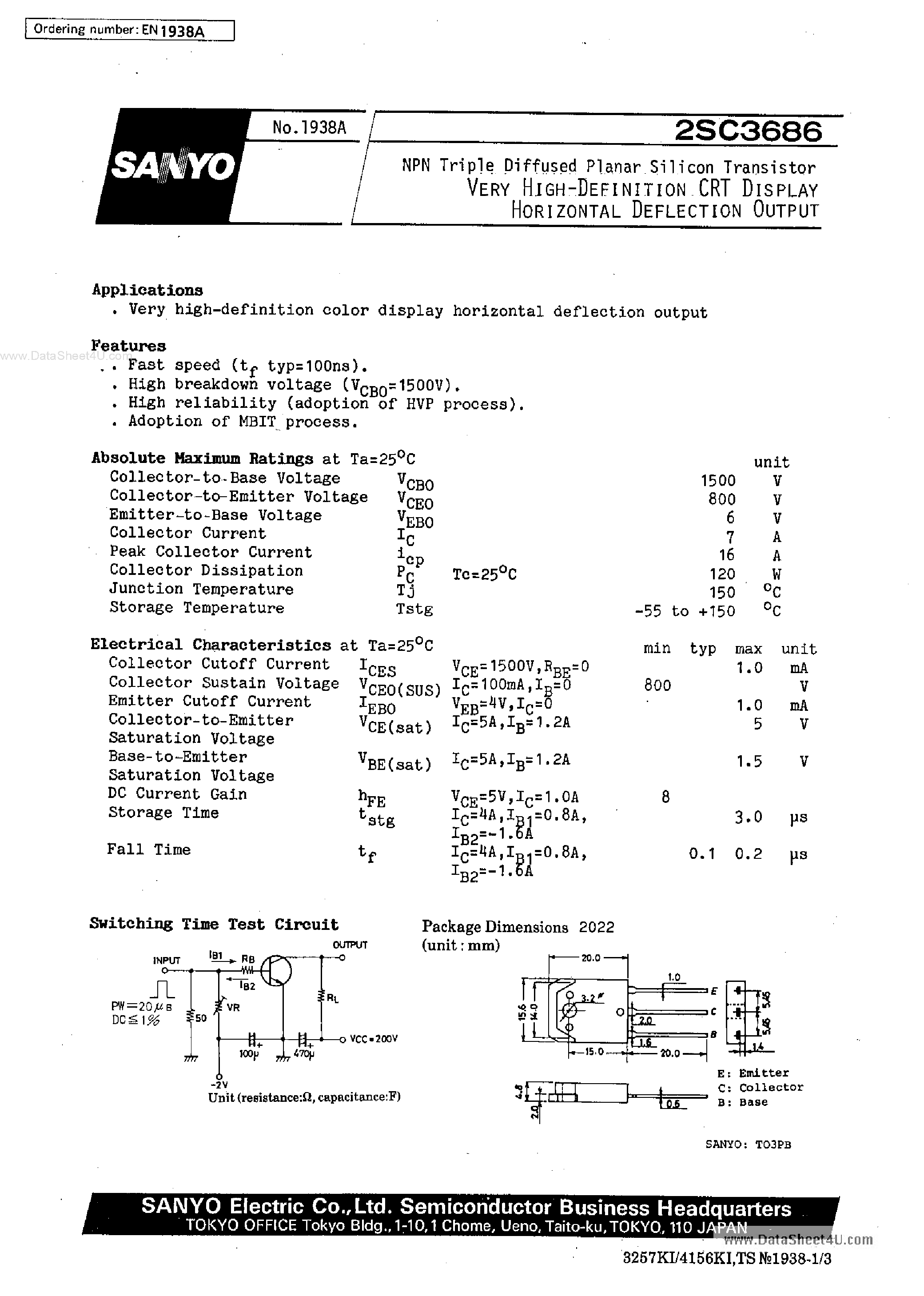 Datasheet C3686 - Search -----> 2SC3686 page 1