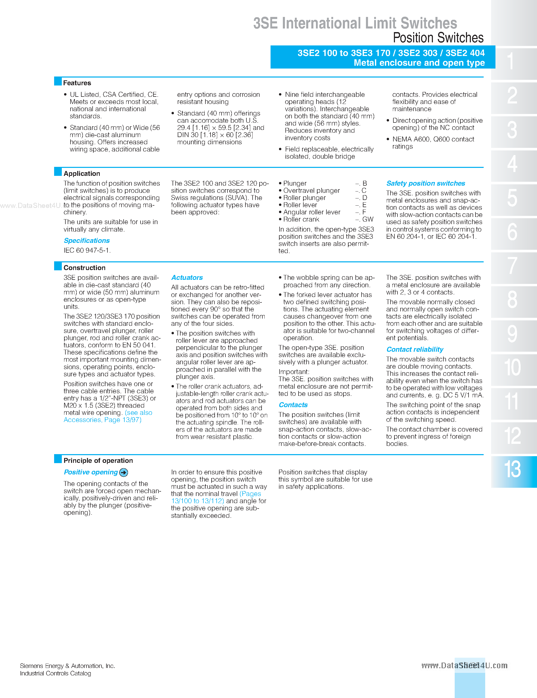 Datasheet 3SE page 1 Datasheet 3SE - Limit Switches page 1