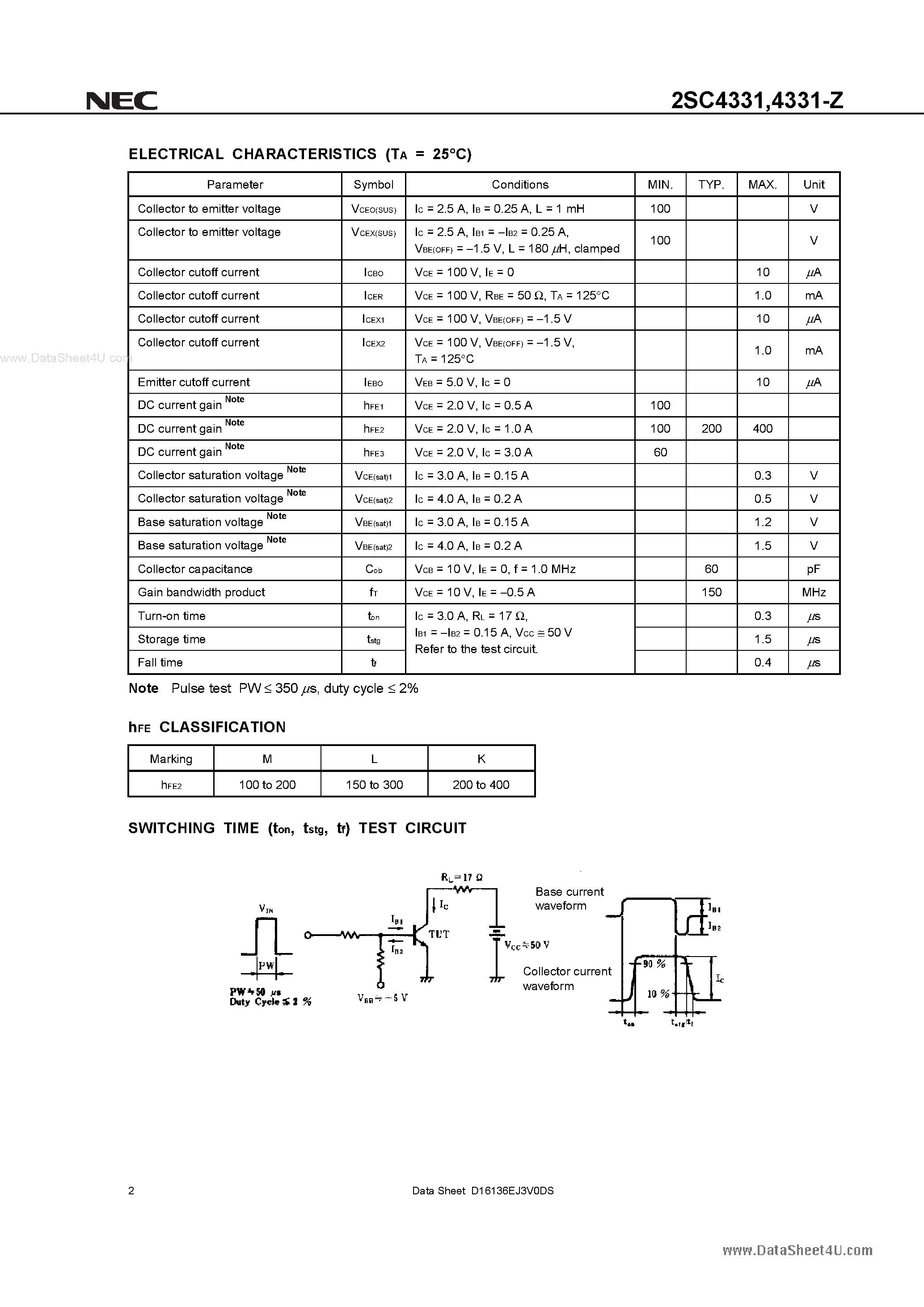 Даташит 2SC4331 - Silicon Power Transistor страница 2