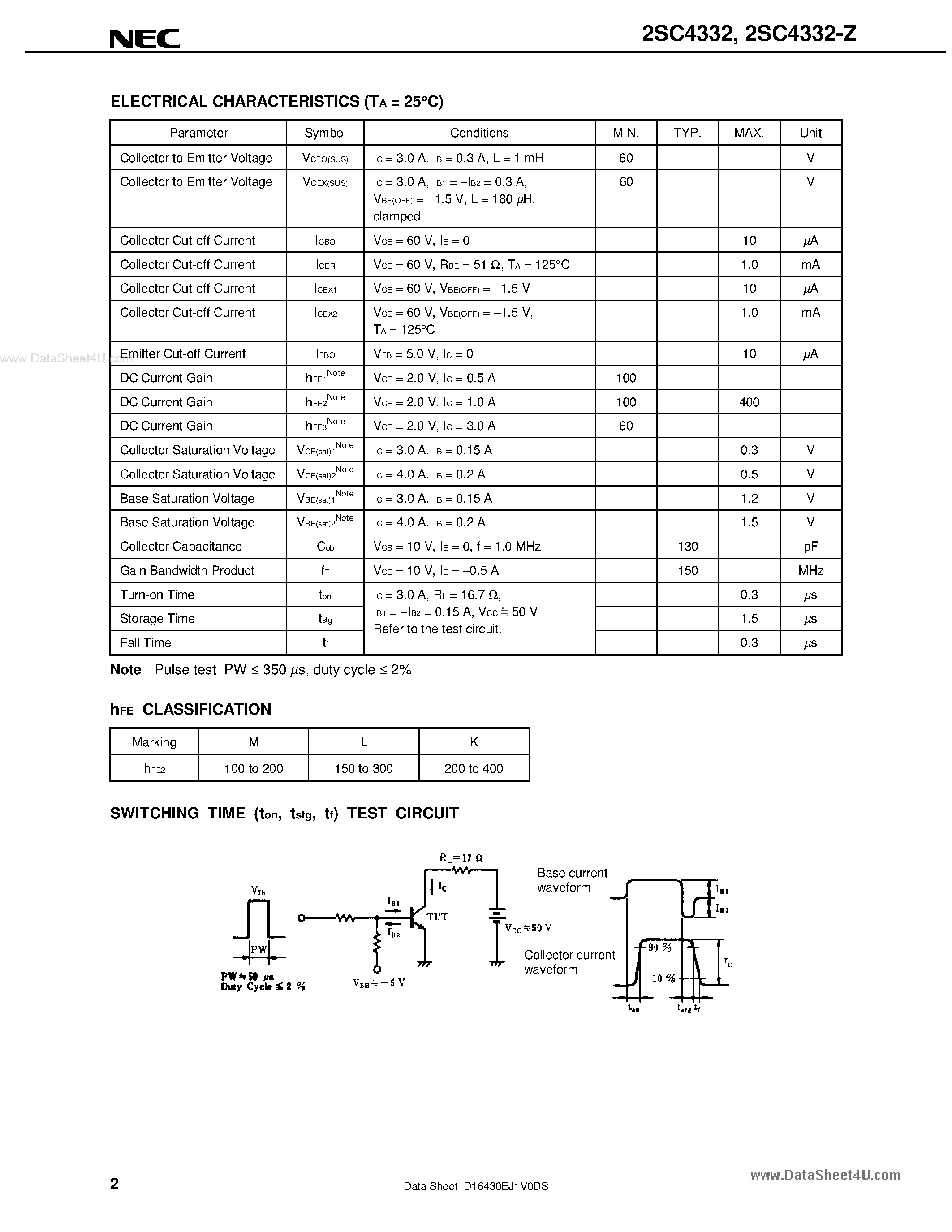Datasheet 2SC4332 - NPN SILICON EPITAXIAL TRANSISTOR page 2