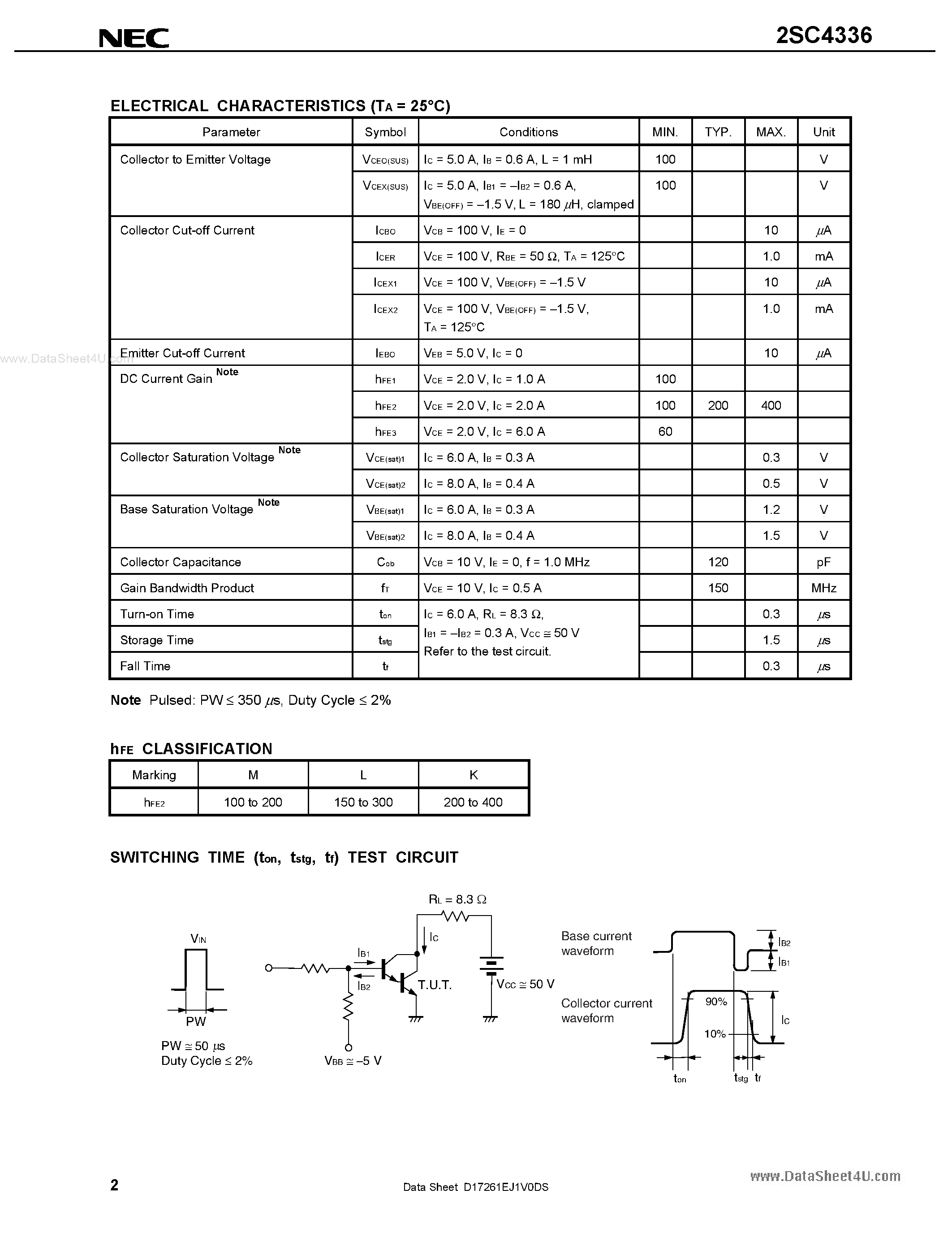 Datasheet 2SC4336 - NPN SILICON EPITAXIAL TRANSISTOR page 2