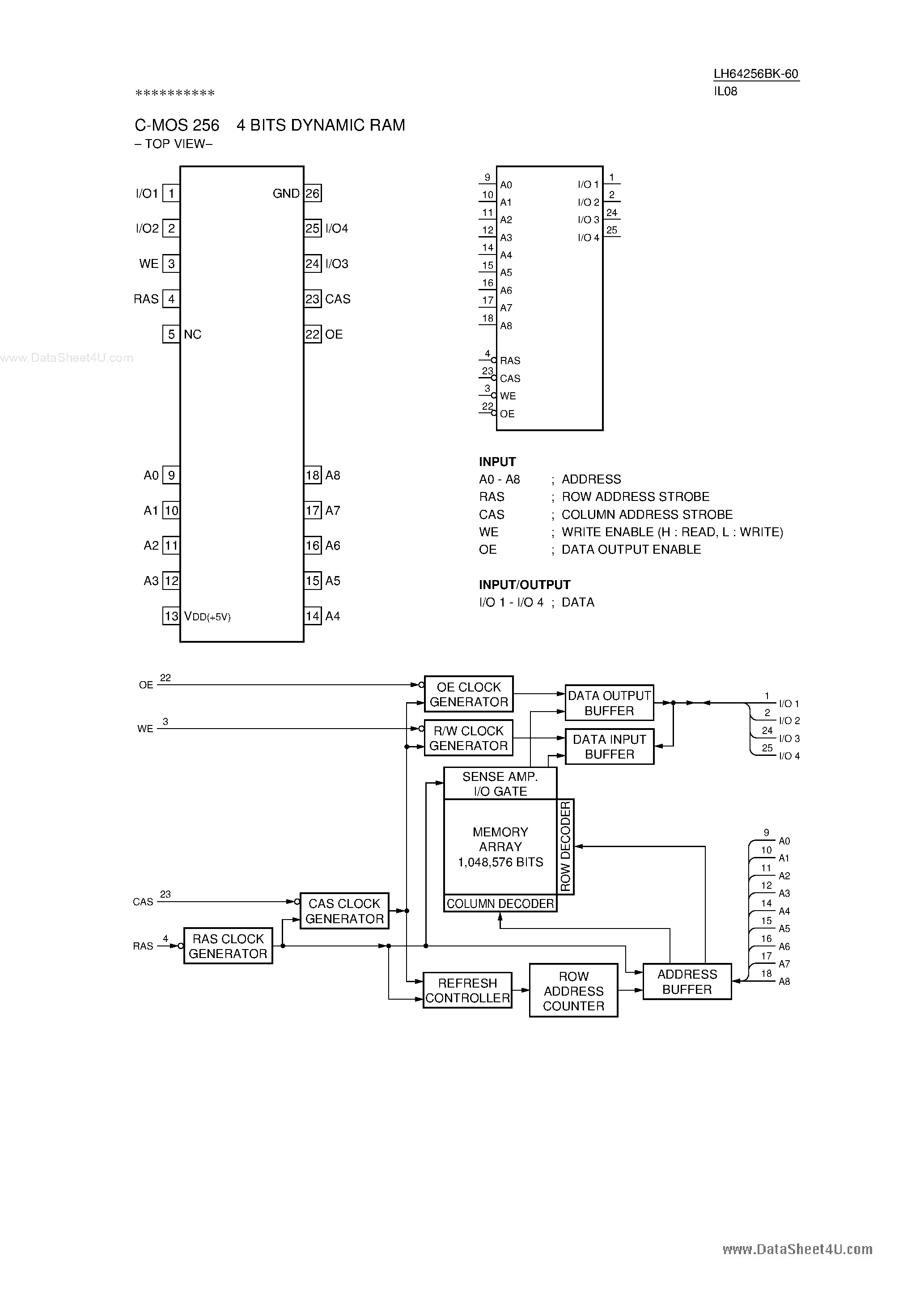 Datasheet LH64256BK-60 - CMOS 4-Bit DRAM page 1