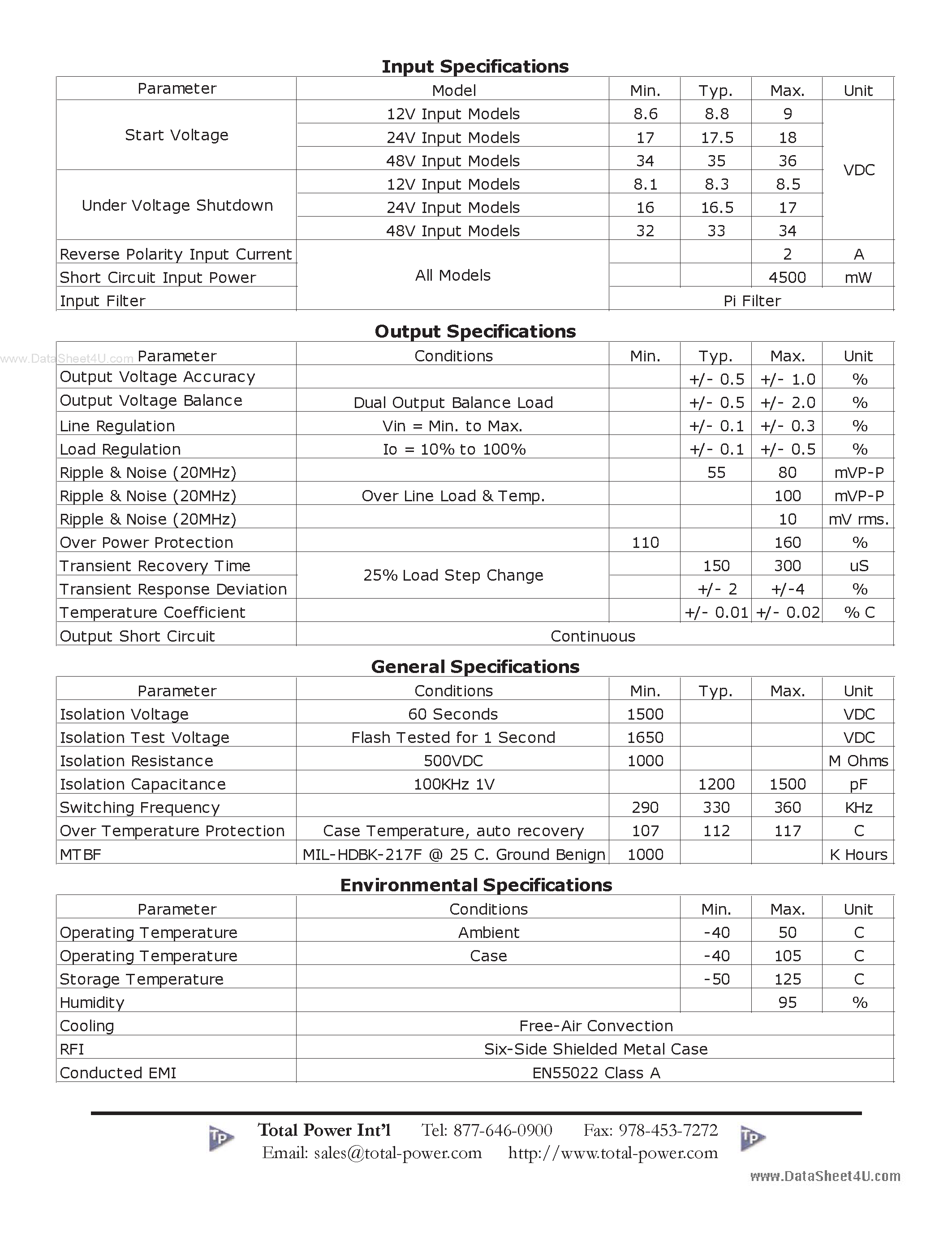 Datasheet MPW1xxx - 30 Watts 2:1 Wide Input Range DC/DC Converters Single Outputs page 2