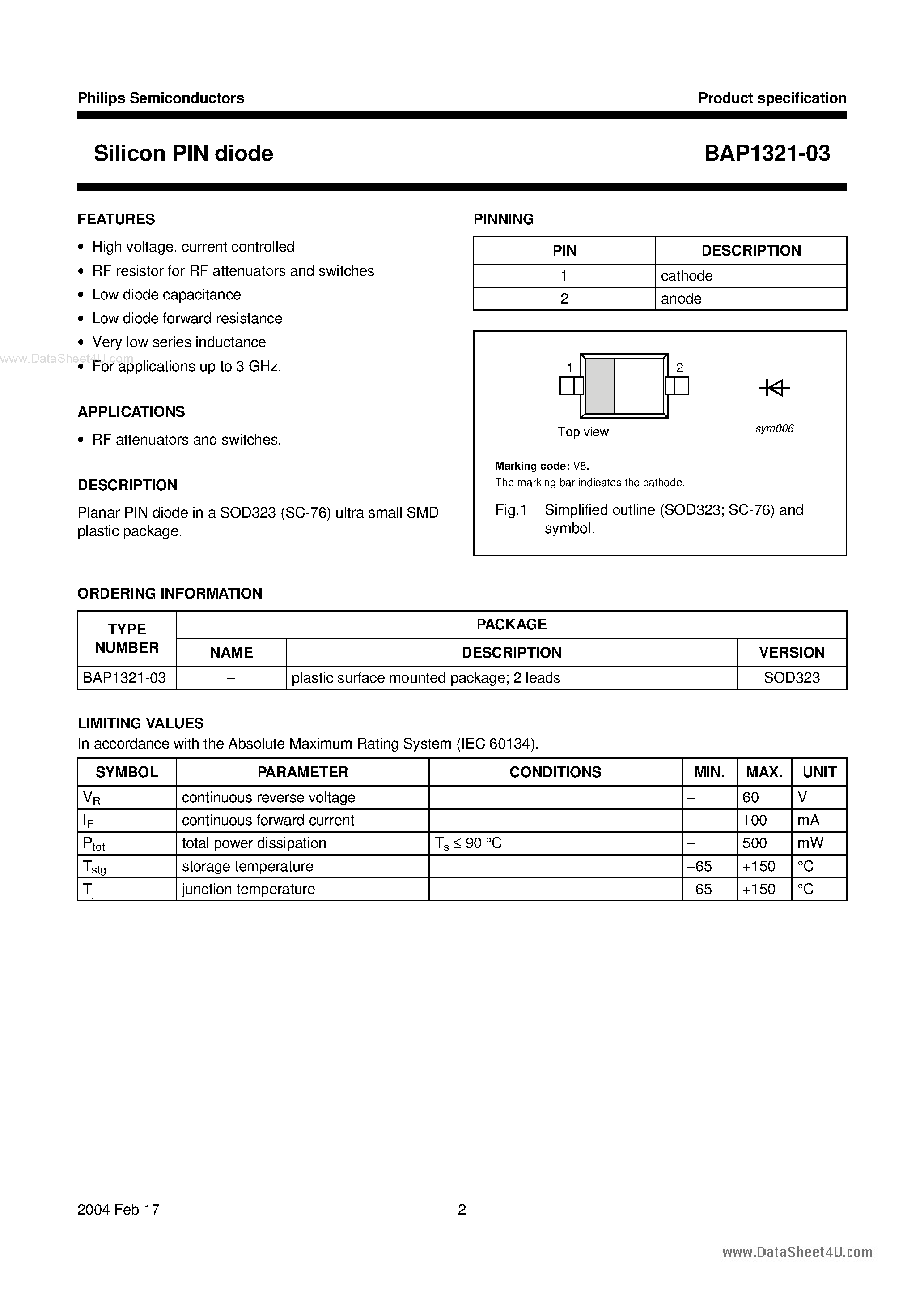 Datasheet BAP1321-03 - Silicon PIN diode page 2